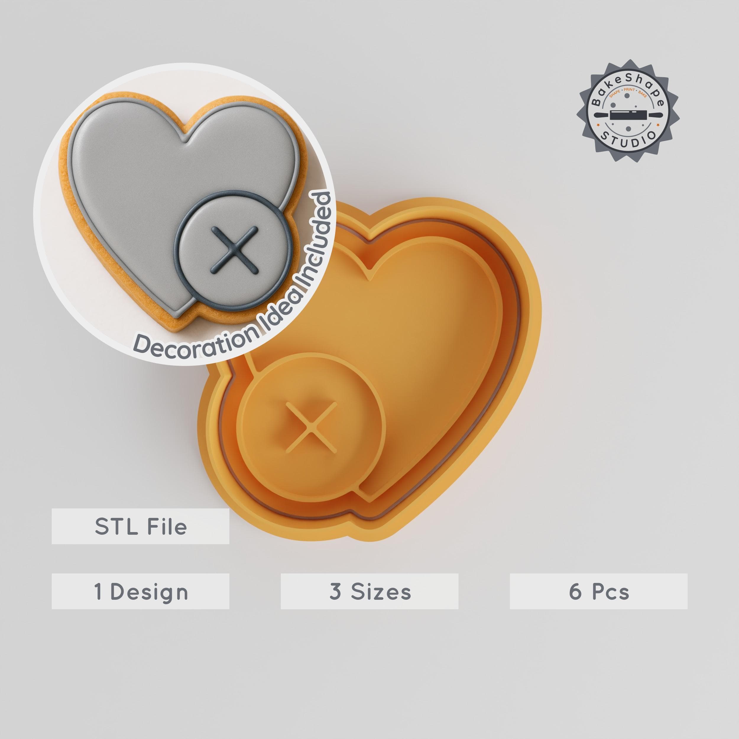Heart Shape Cutter & Stamp Set, Versatile Cookie & Fondant Tool, Includes Crossed & Canceled Heart Designs, 3 Sizes, 6 Pieces PRODUCT_181 3d model