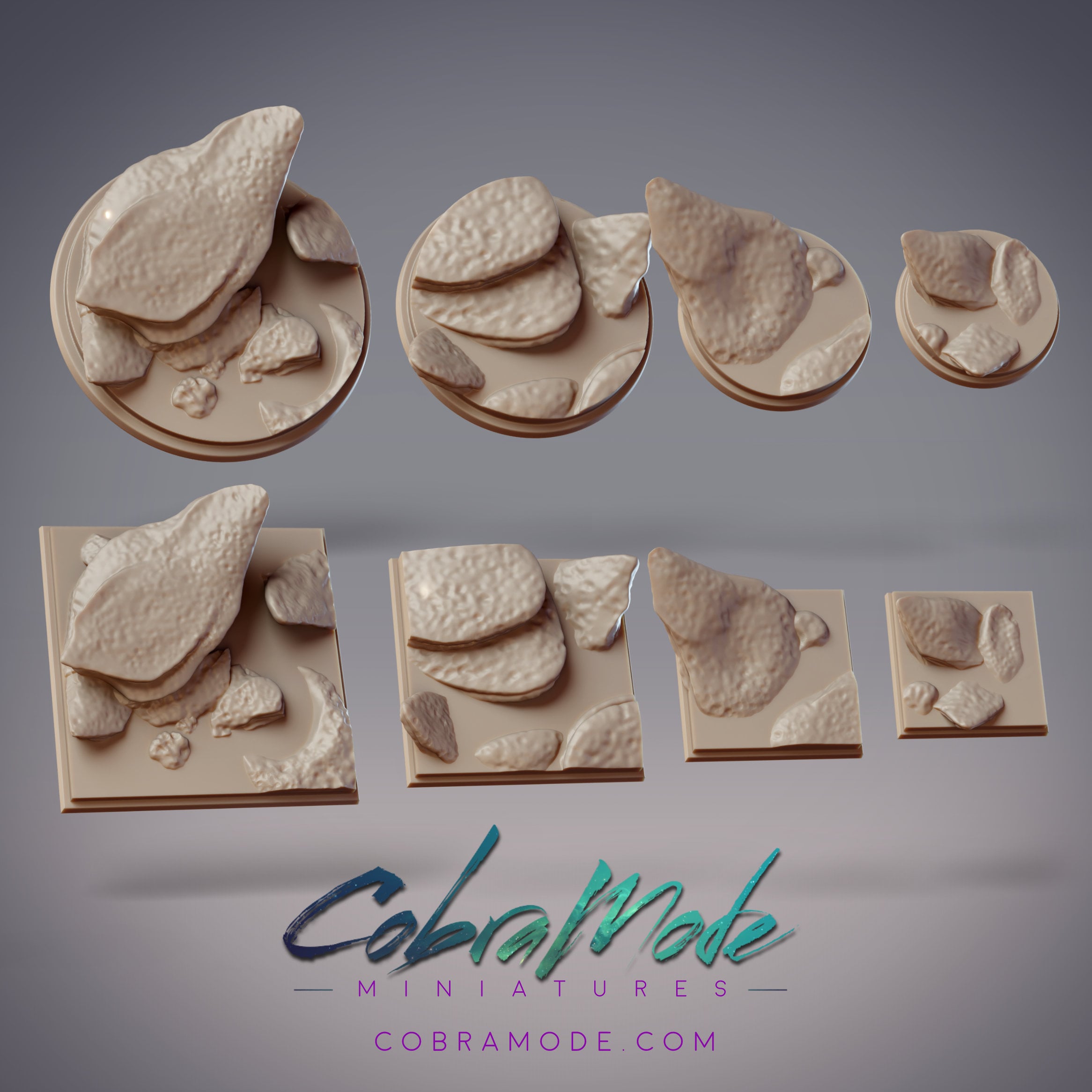 Lava Shard Base Pack (8pcs) - Round and Square Versions 3d model
