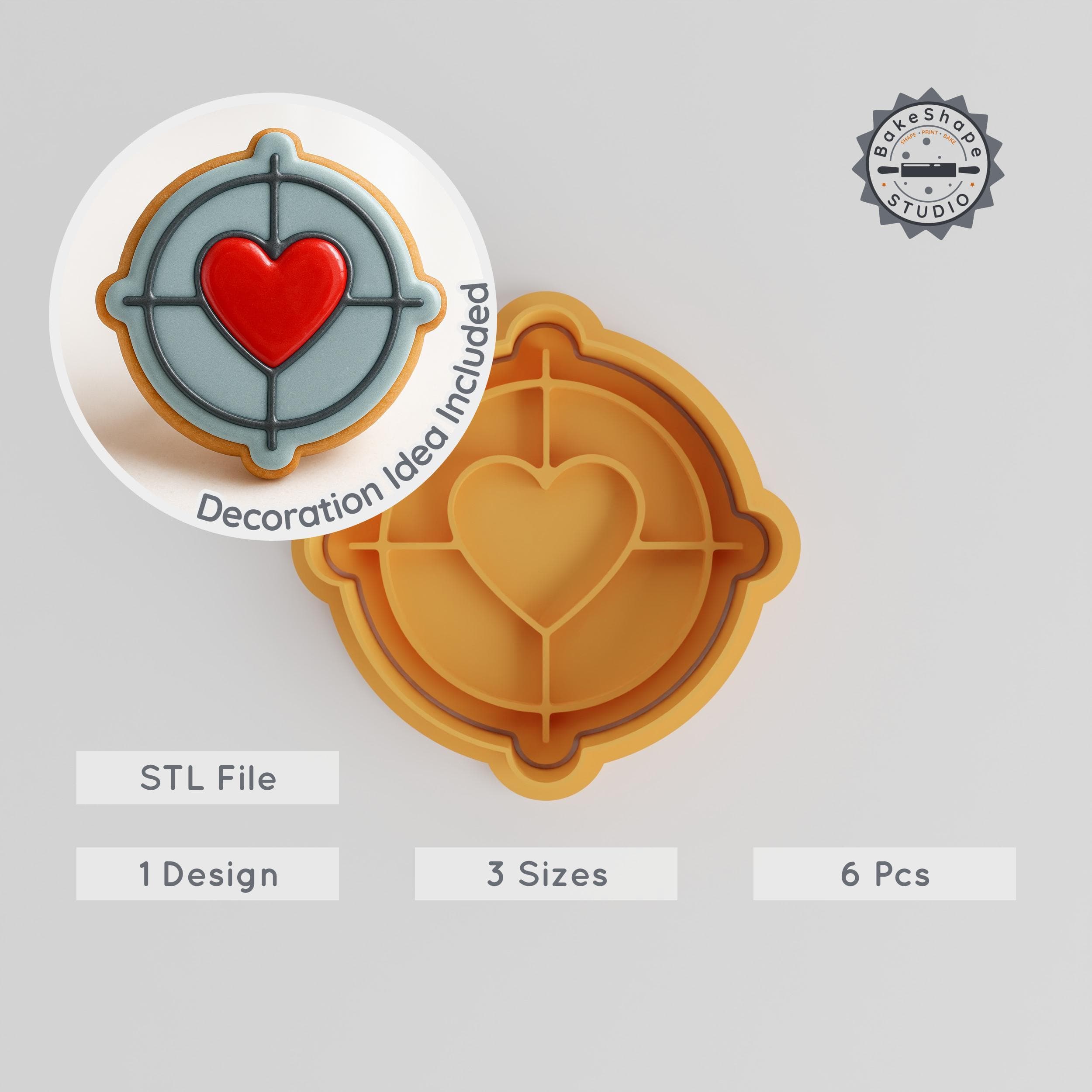 Crosshair Shape Cutter & Stamp, cookie & fondant set, 3 sizes (S/M/L), 6 pieces, perfect for aiming & target designs PRODUCT_203 3d model