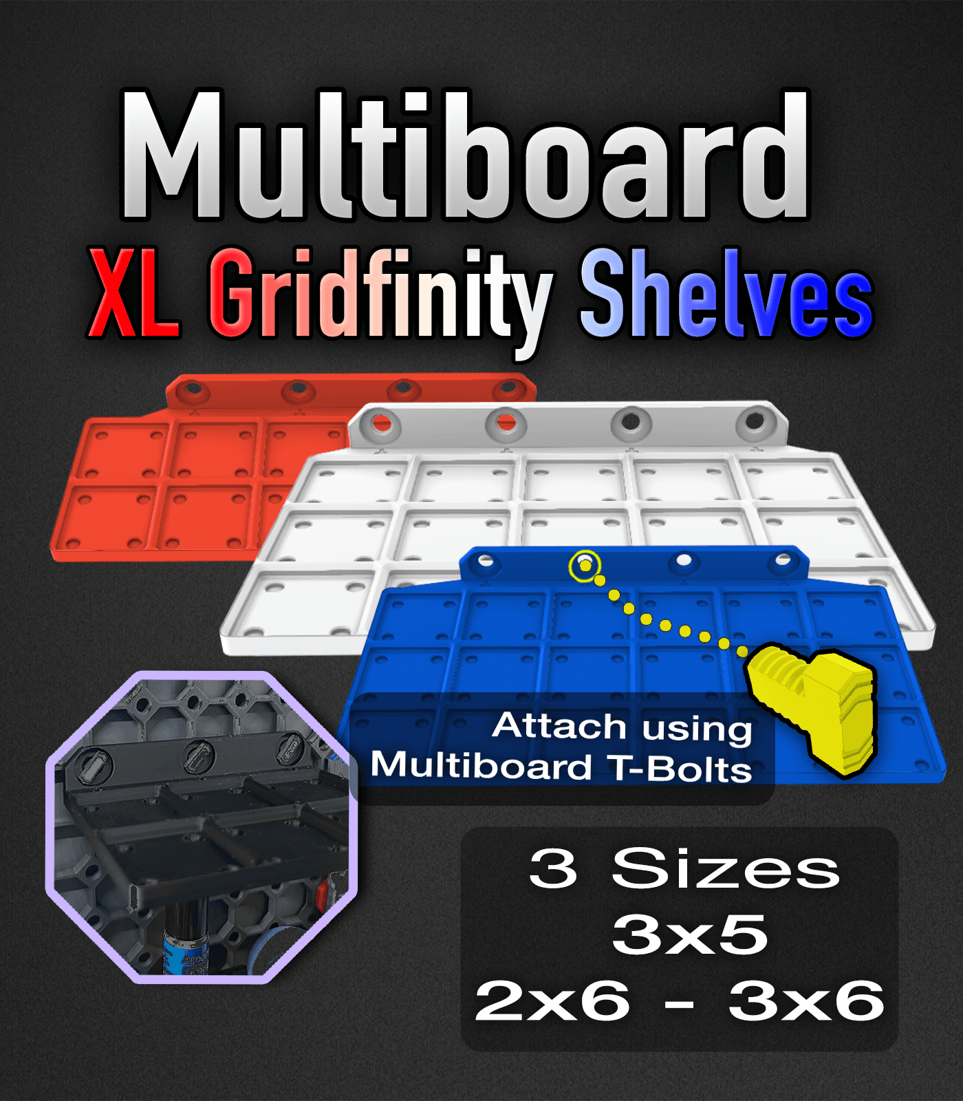 MultiBoard Gridfinity Shelves 3x4, 3x5, 2x6, 3x6 3d model