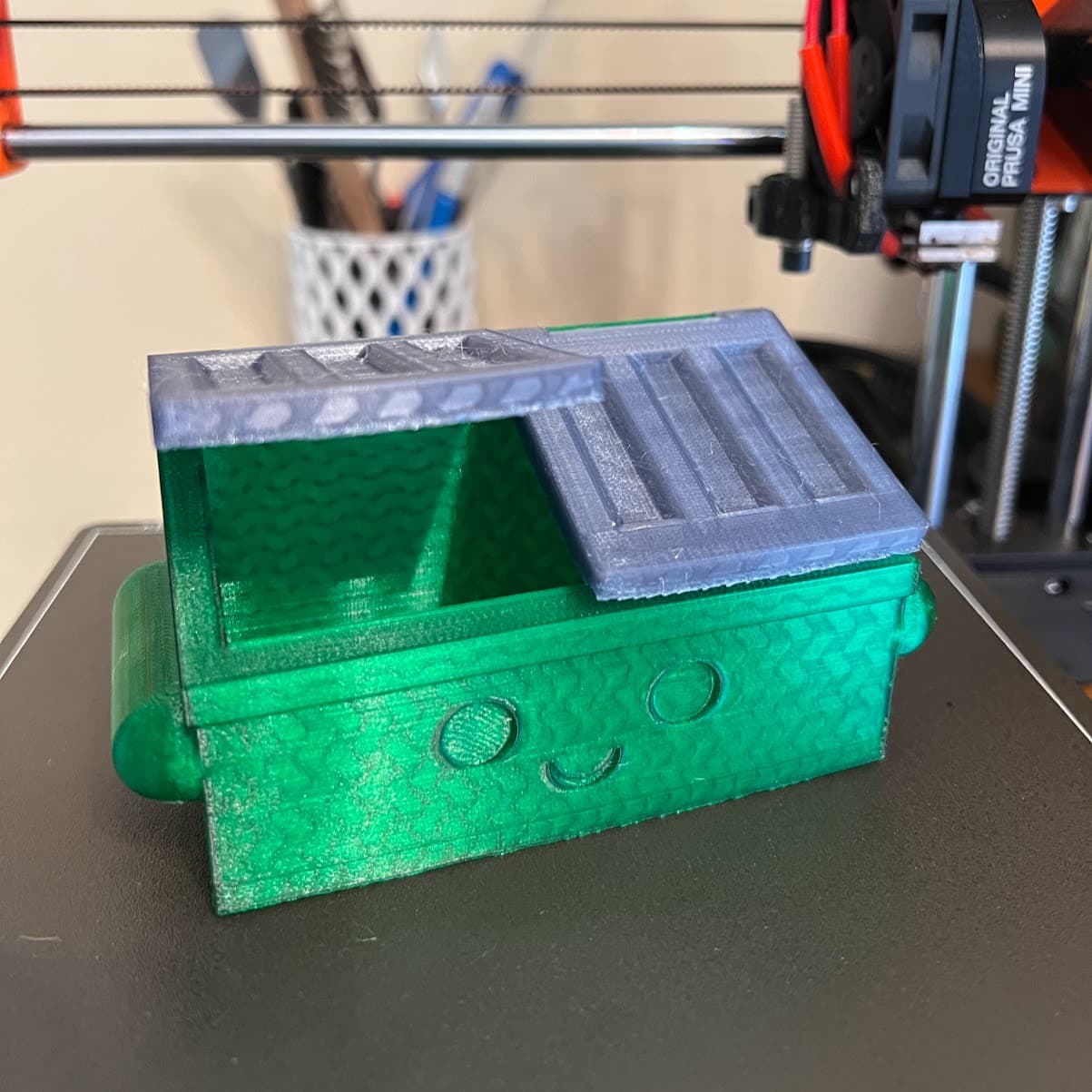 Filament: eSun Semi-Transparent Green PETG
Printer: Prusa Mini+ w/ powder coated steel sheet