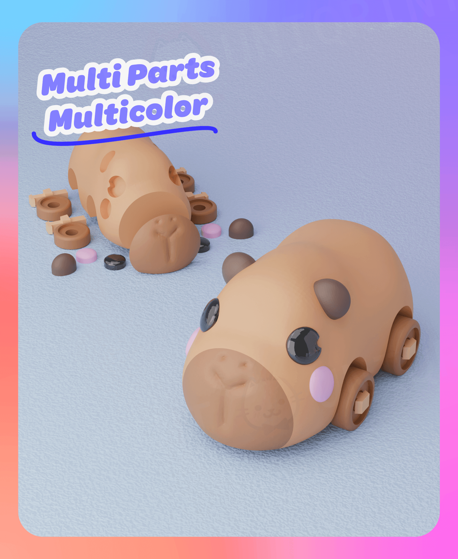Movable Capybara Bus Keychain (Multicolor & Separated Parts) 3d model