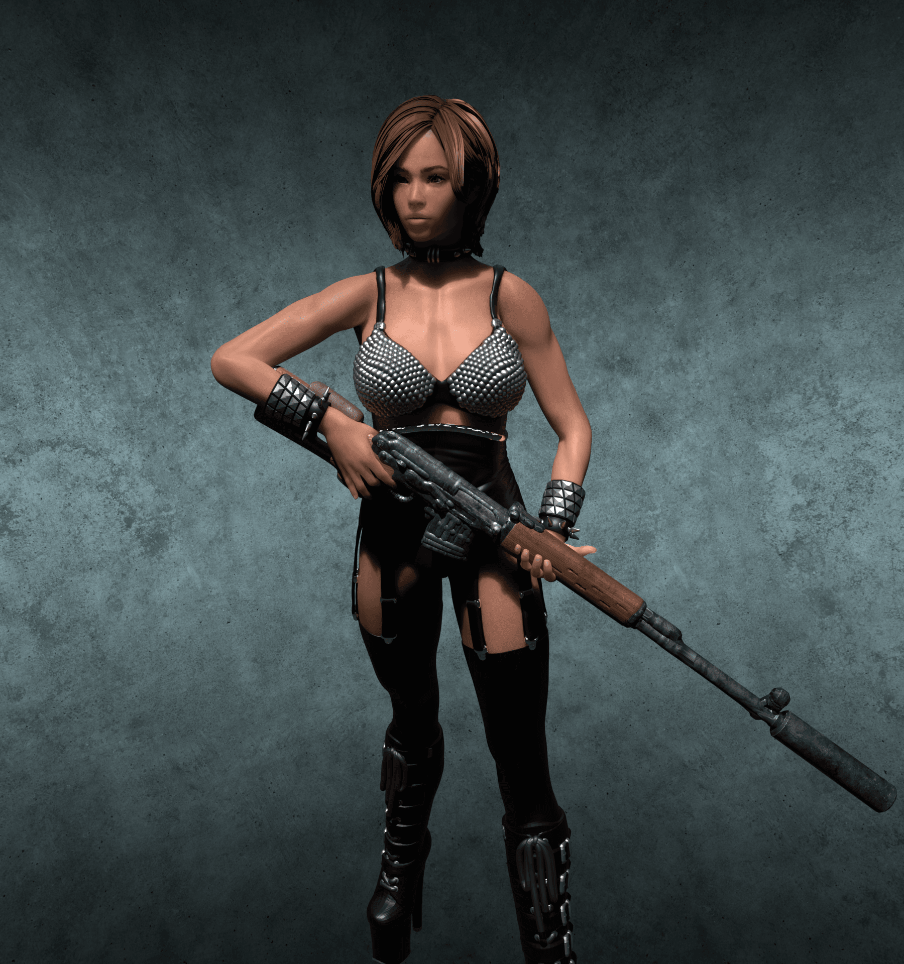 Sexy Post Apocalyptic Sniper Woman Sheva v2 3d model