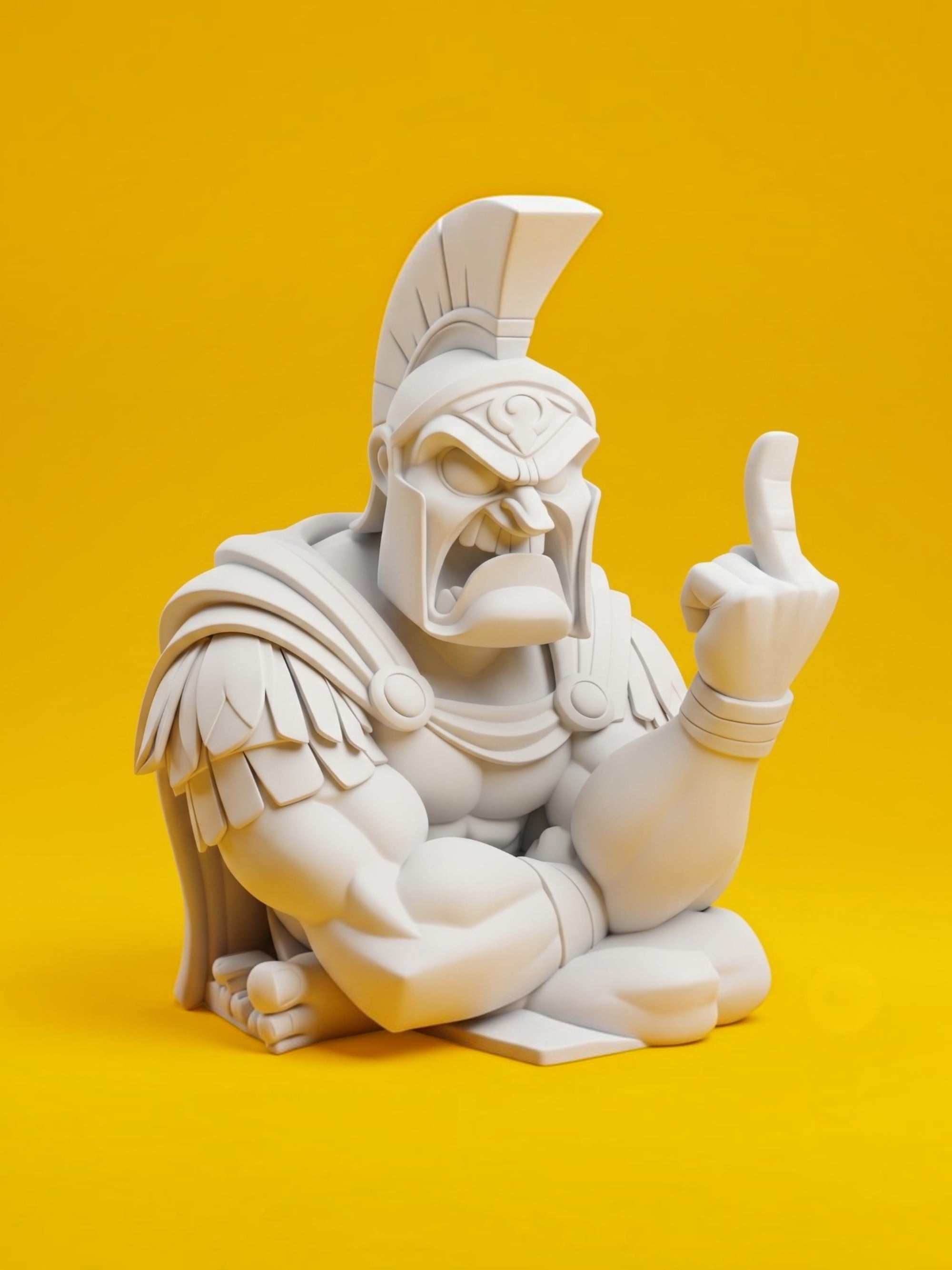 Funny Angry Spartan Gladiator Statue - Stylized Cartoon Soldier 3D Print 3d model