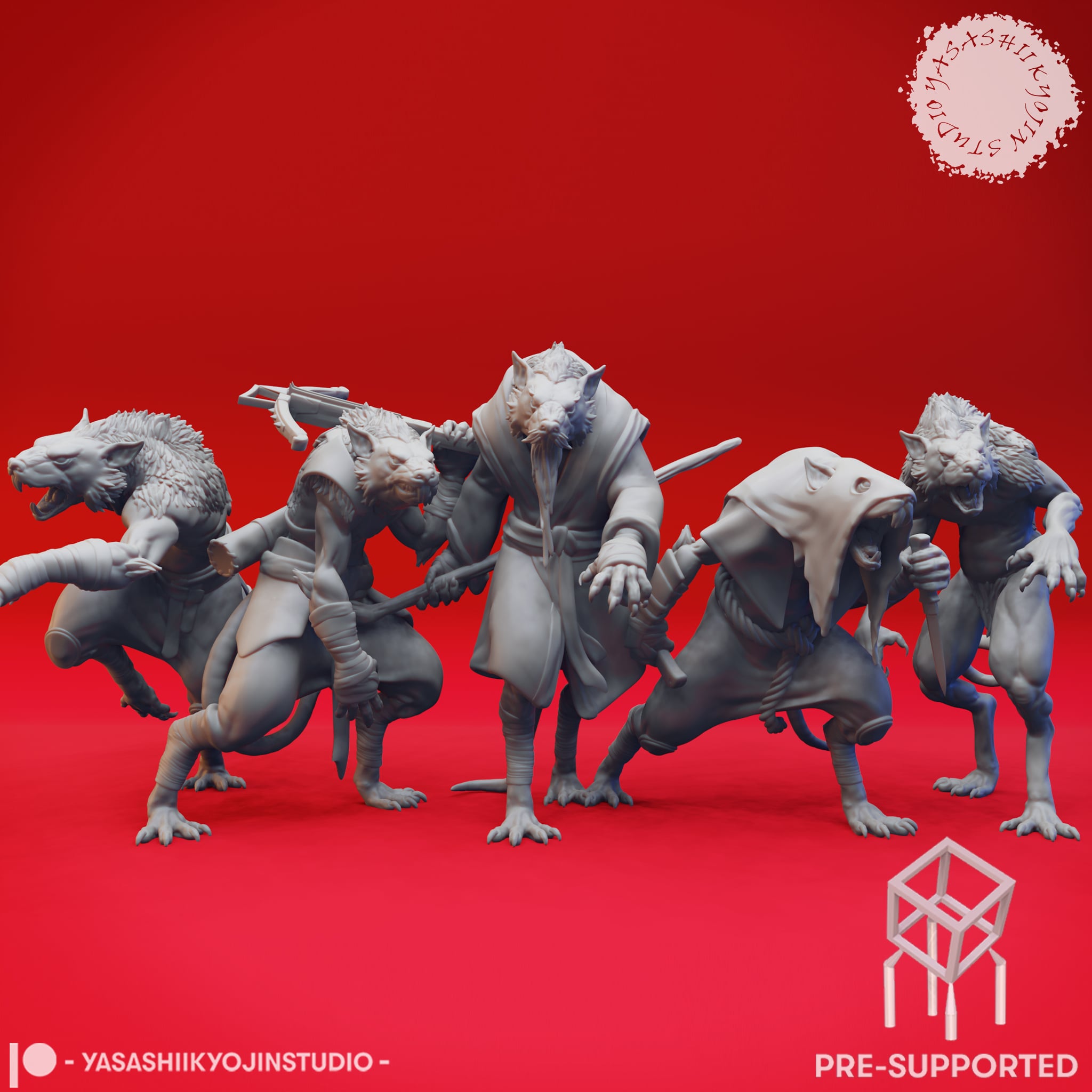 Wererat Pack - Tabletop Miniatures (Pre-Supported) 3d model