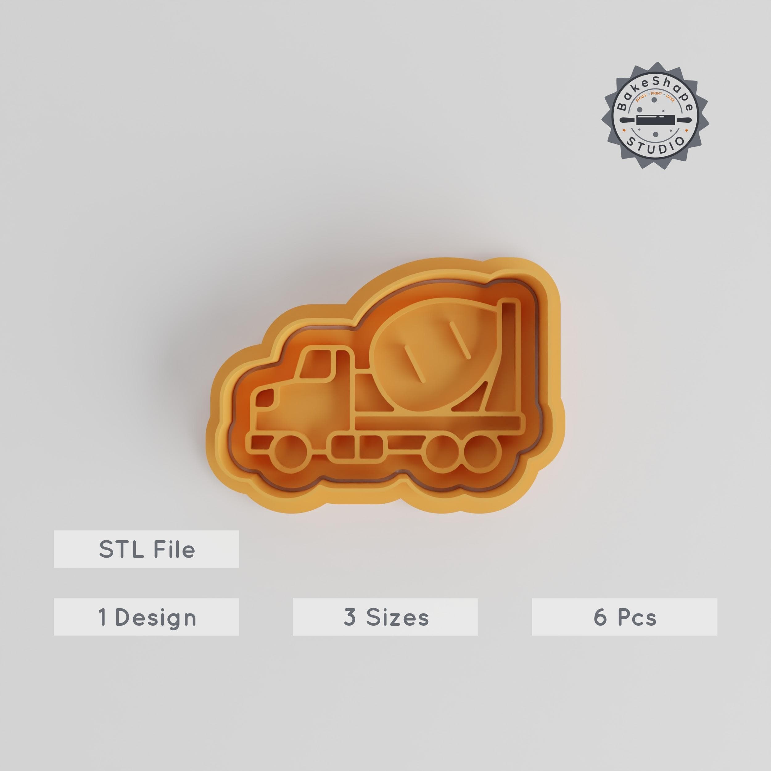 Cement Truck Shape Cutter & Stamp, Cookie Fondant Set, Mixer Truck Construction Theme, 6 Pieces, S/M/L Sizes PRODUCT_3206 3d model