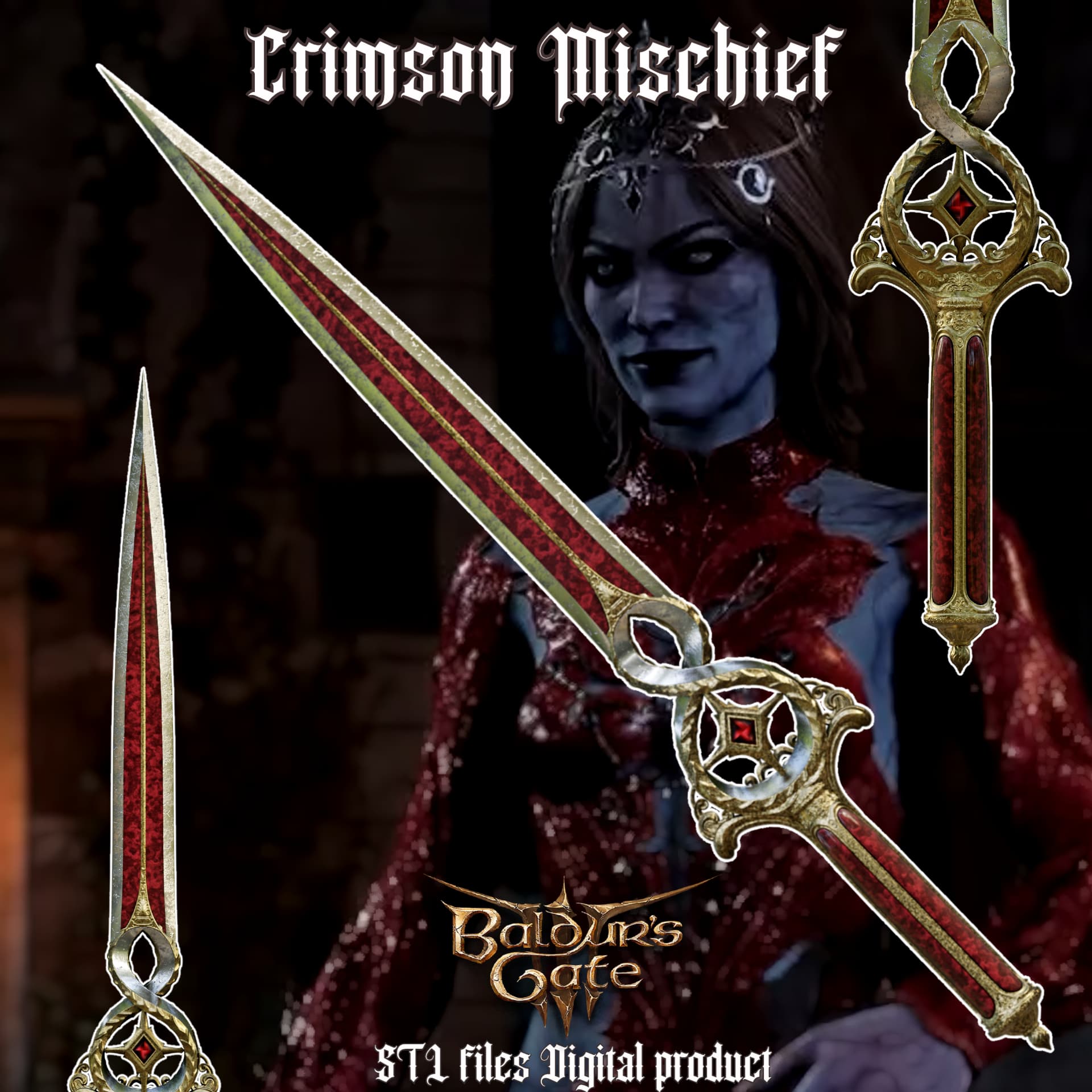ORIN CRIMSON MISCHIEF FANTASY DAGGER BALDURS GATE 3 3d model
