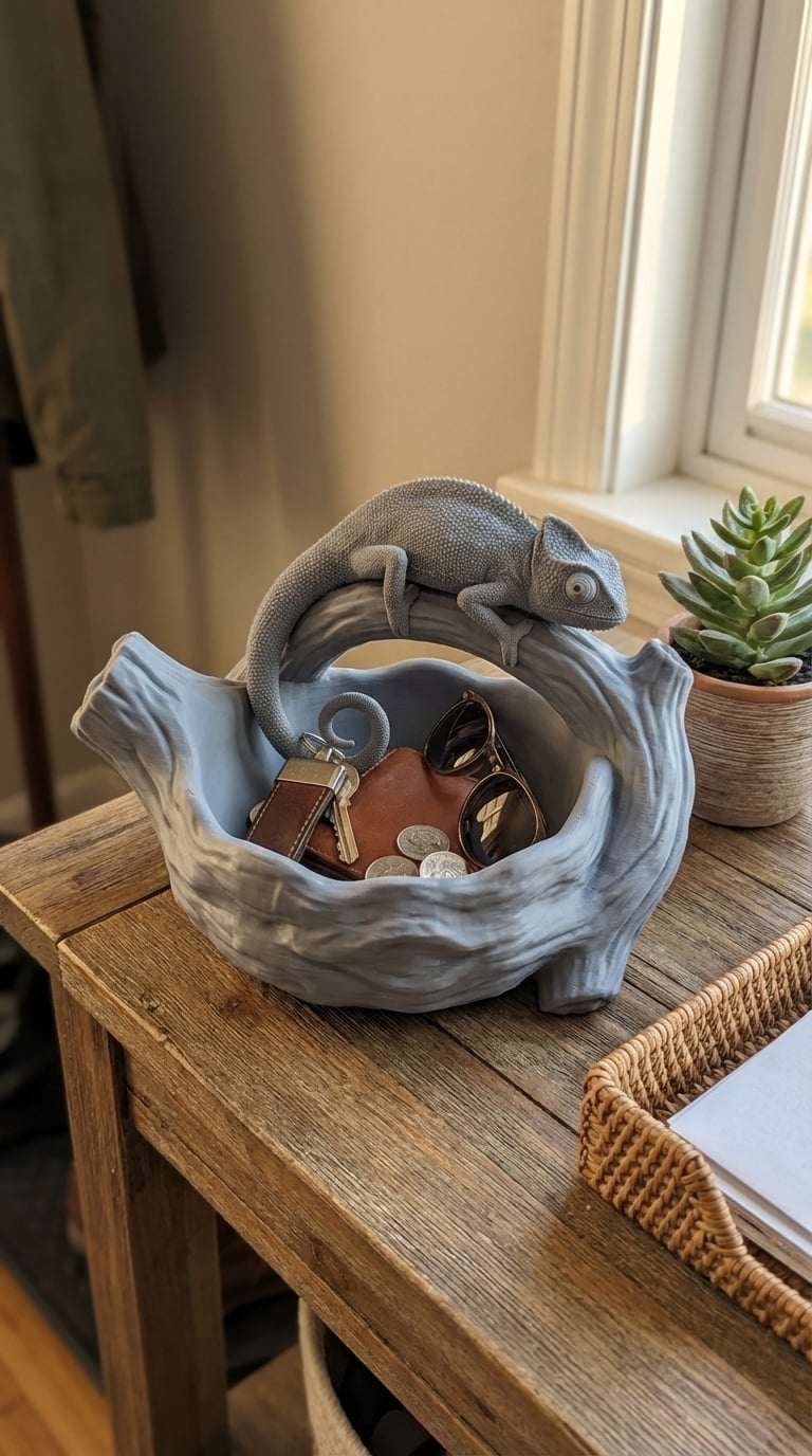 Chameleon Log Catchall - Sculptural Nature Decor 3d model