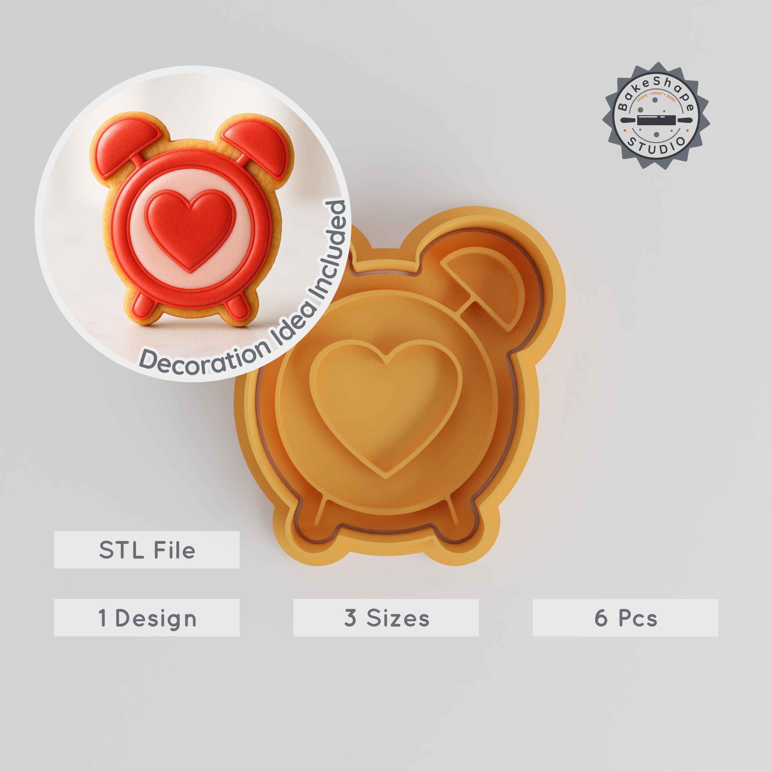 Alarm Clock Cookie Cutter & Stamp Set, Timepiece, Heart, S/M/L, Perfect for Cookies & Fondant PRODUCT_201 3d model