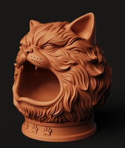 Angry Cat Tool Holder | Grumpy Feline Desk Organizer | Funny Cat Statue 3d model
