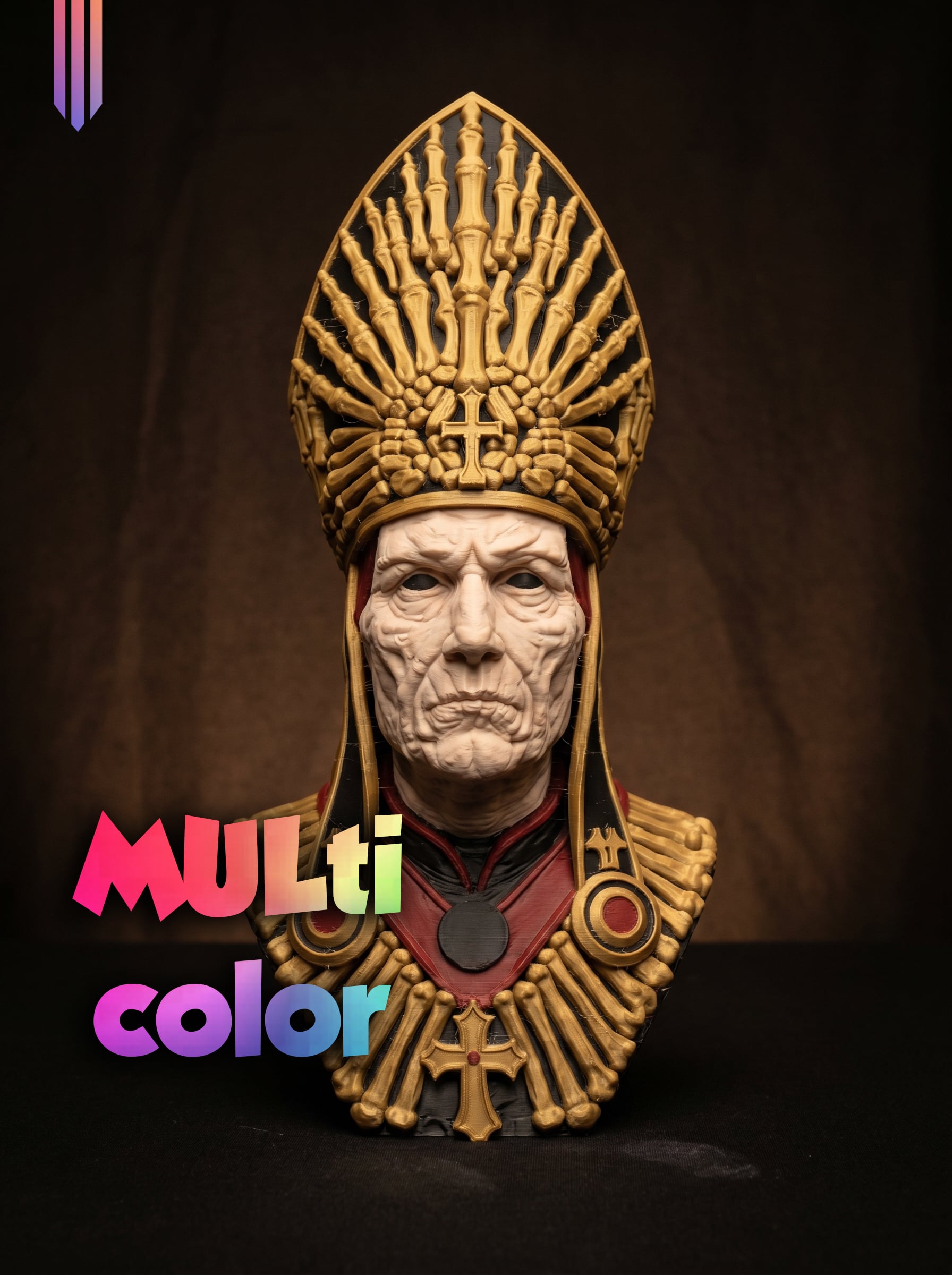 Skeleton Pope Bust 3MF | Gothic Multi-Color | OccultDecor 3d model