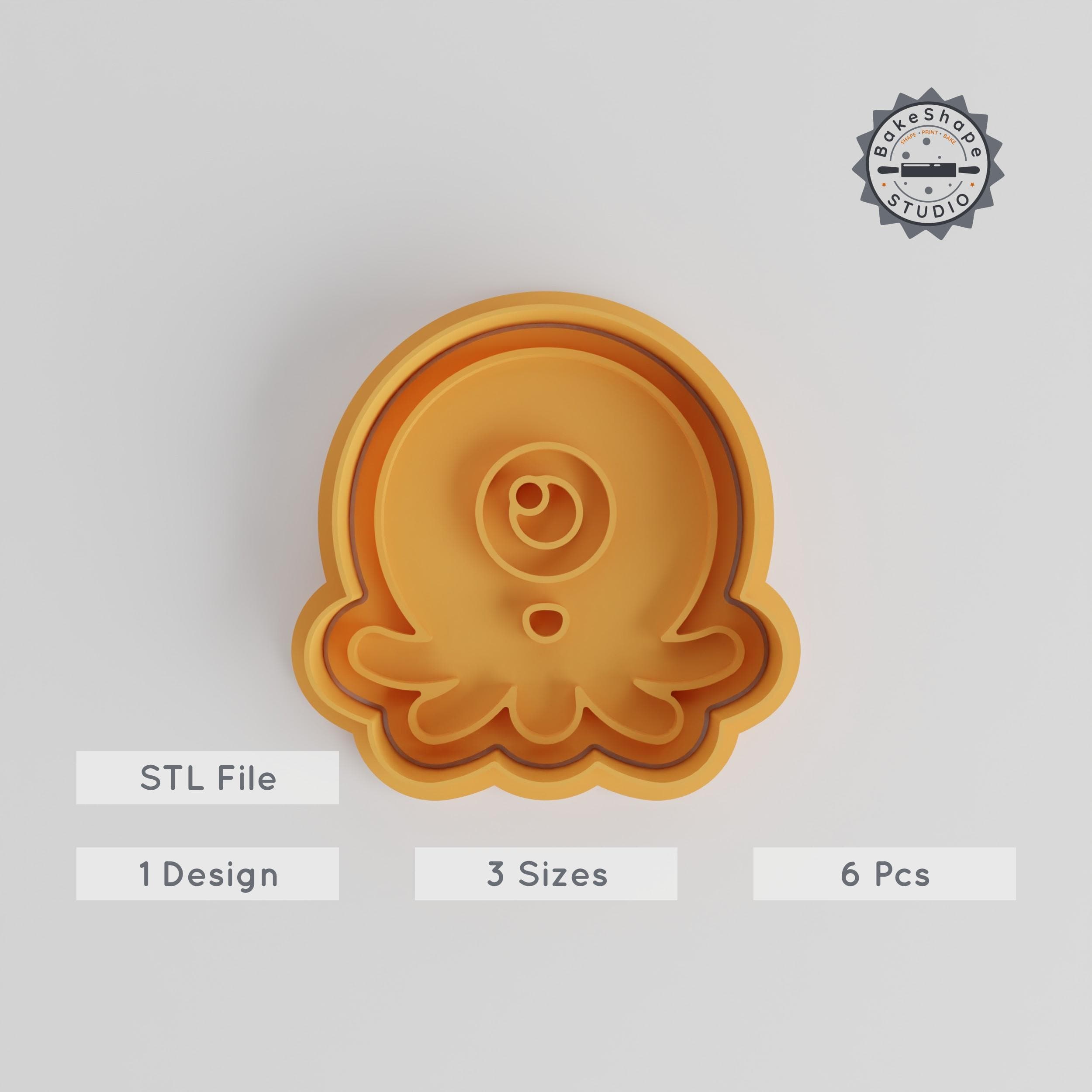Squid Monster Shape Cutter & Stamp, Cookie Fondant Mold, Alien Creature Design, 3 Sizes (S/M/L), Set of 6 PRODUCT_3061 3d model