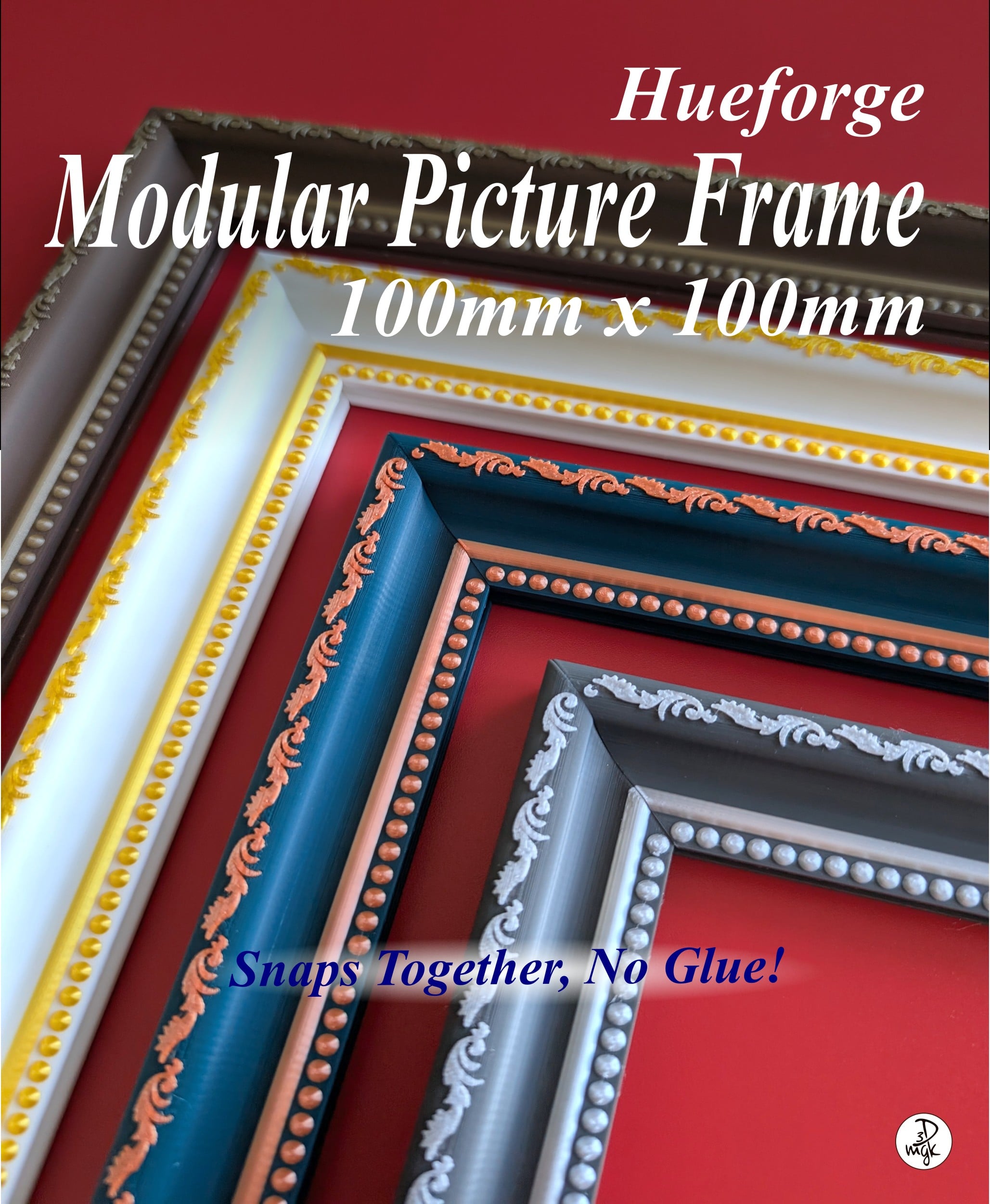 100 x 100mm Modular Picture Frame for Hueforge - SCROLL BEAD 3d model
