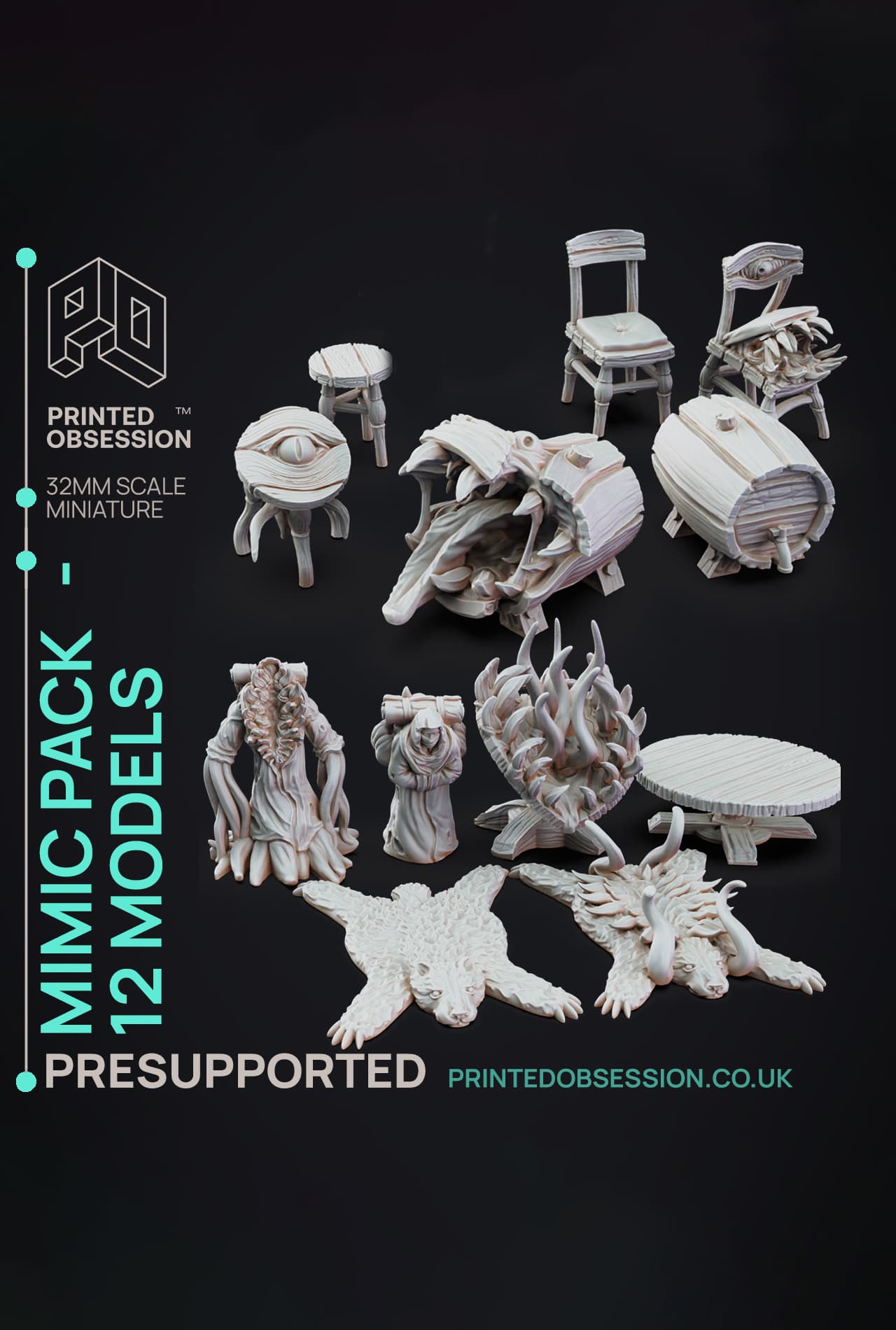 Furniture Mimics - Mimics VS Ninja - PRESUPPORTED - Illustrated and Stats - 32mm scale 3d model