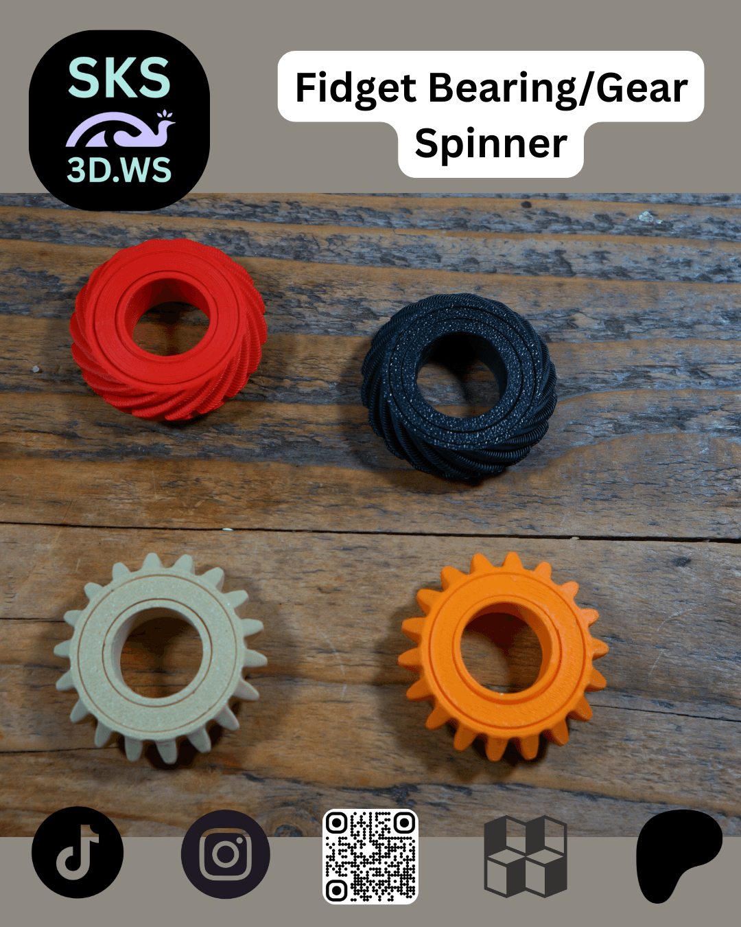 Print-In-Place Taper Gear Spinner Free File 3d model