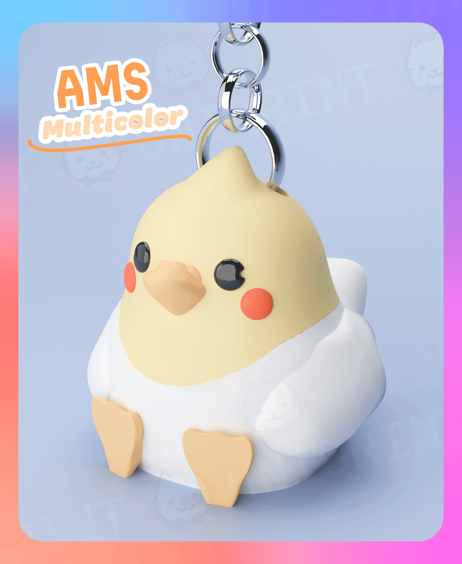 Kawaii Bird Cockatiel Keychain (Multicolor) 3d model