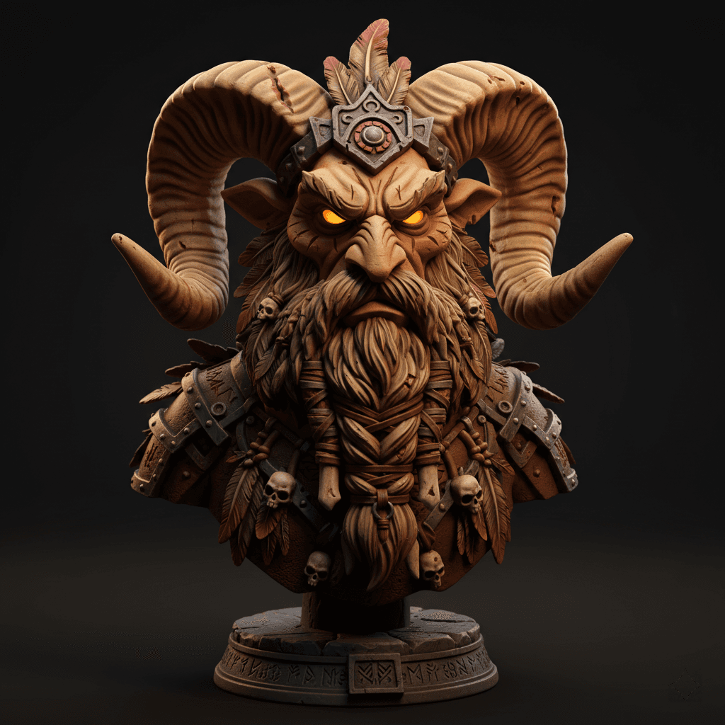 Tribal Ram Bust Guardian Premium STL Design 3d model
