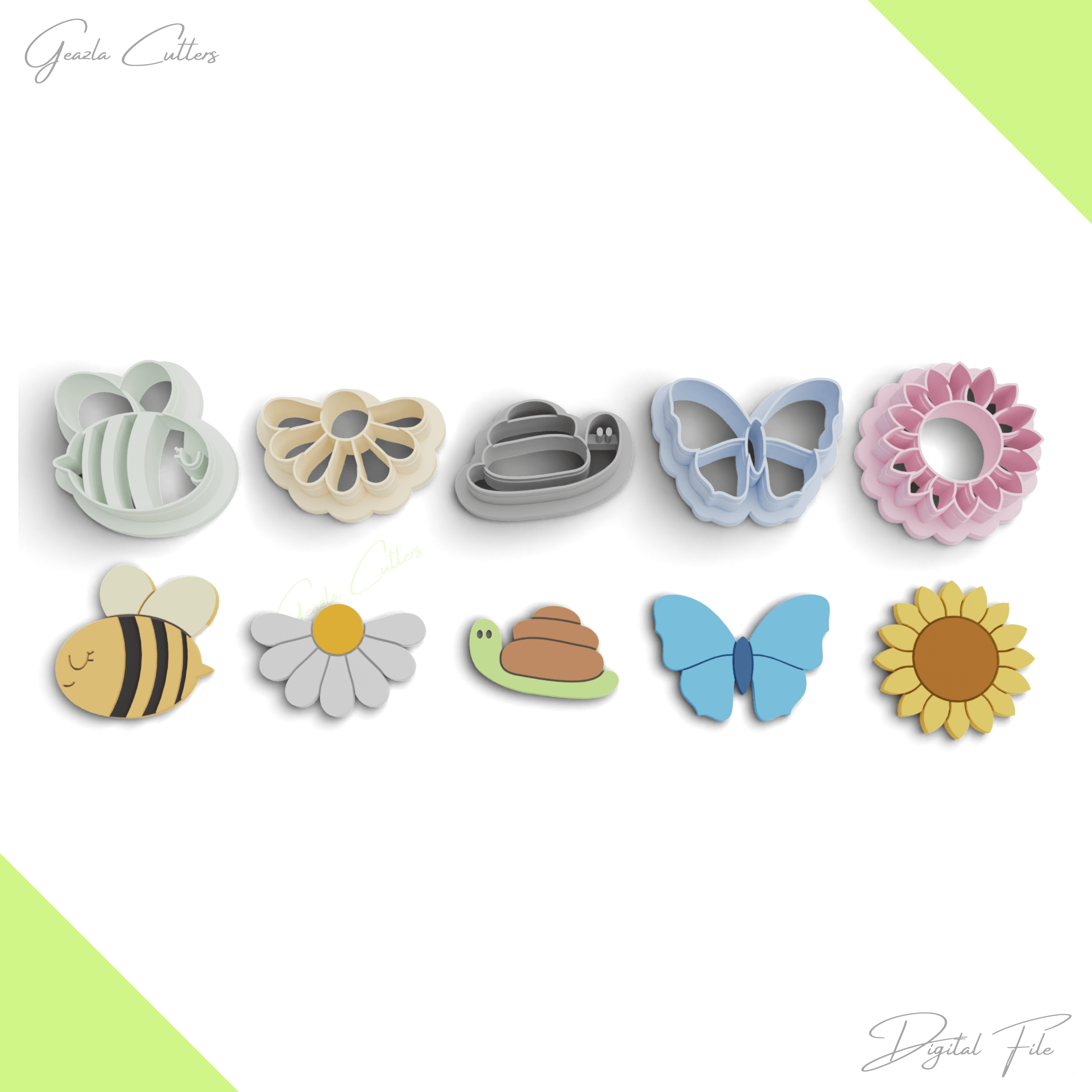 Spring Polymer Clay Cutter Package, 5 Models, 2 Cutter Version, 5 Sizes Included, No: 1093 3d model