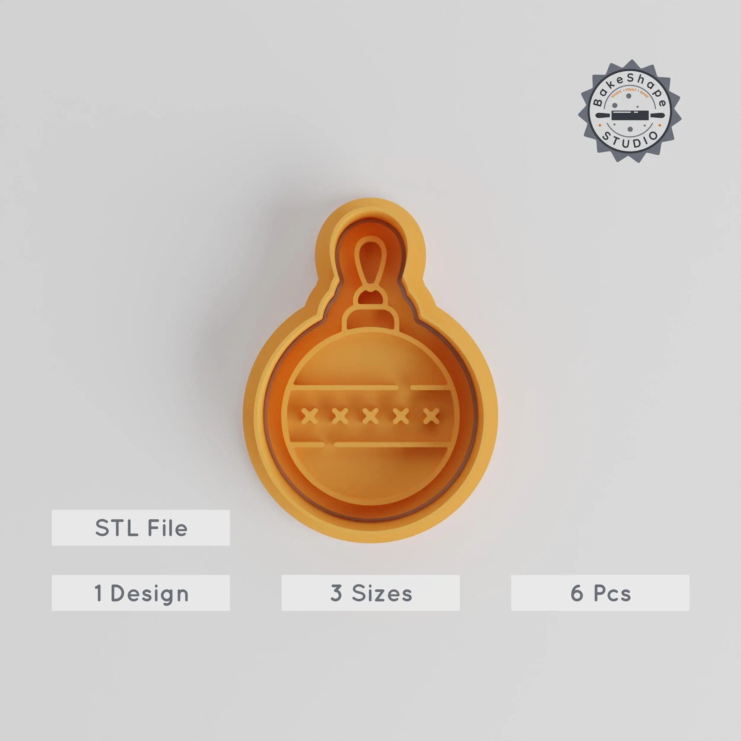 Christmas Tree Ornament Cutter & Stamp Set, Xmas Cookie & Fondant Set, Holiday Bauble Decoration, 6-Piece, S/M/L Sizes PRODUCT_4246 3d model