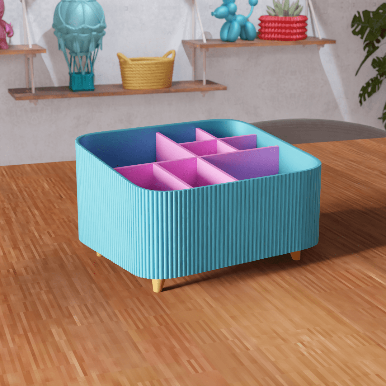 Ribbed Desktop Organizer / Adjustable Compartments 3d model