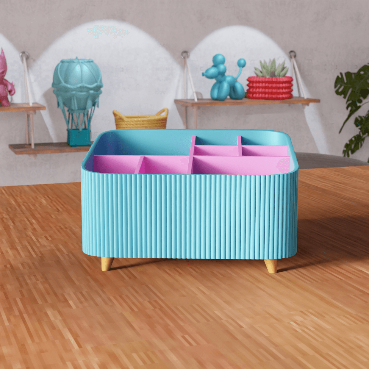 Ribbed Desktop Organizer / Adjustable Compartments 3d model