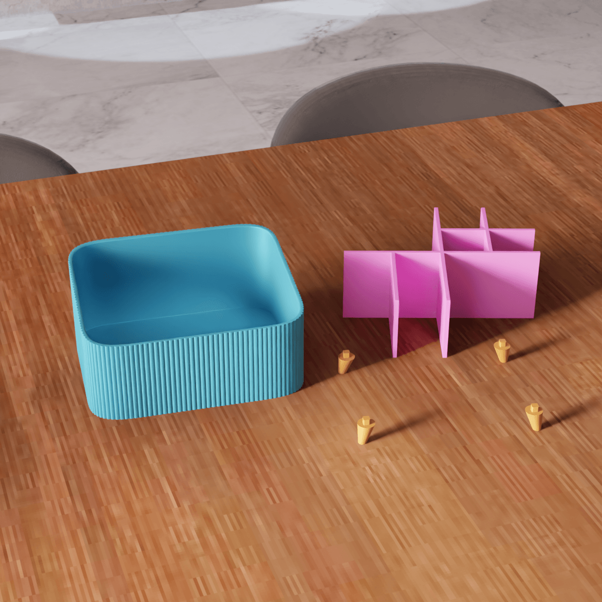 Ribbed Desktop Organizer / Adjustable Compartments 3d model