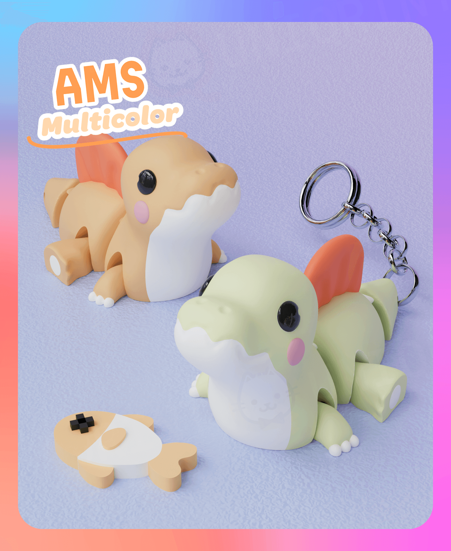 Flexi Spinosaurus Dinosaur Keychain with dead fish (Multicolor) 3d model