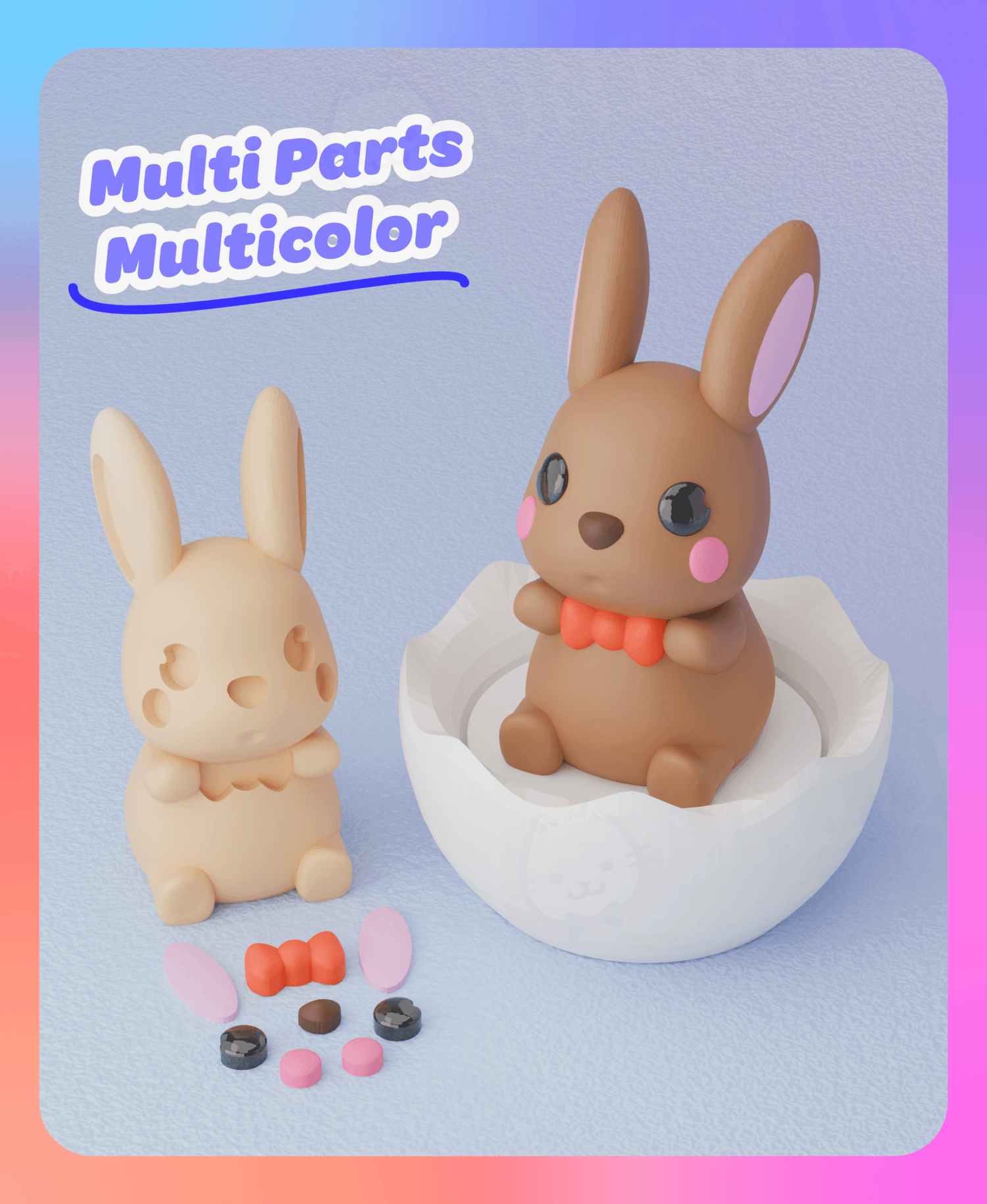 Easter Bunny Clicker & Keychain (Multicolor & Separated Parts) 3d model