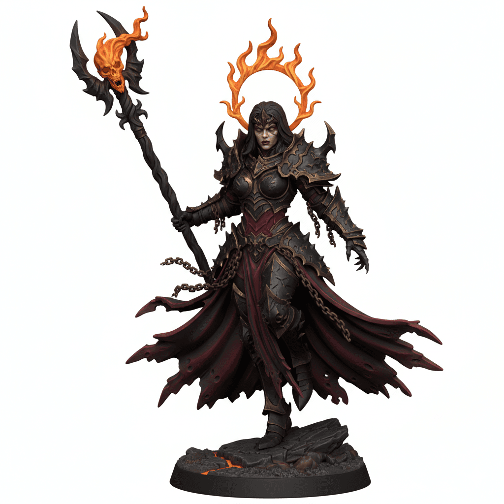 Female Chaos Sorceress Fire Halo Printable STL File 3d model