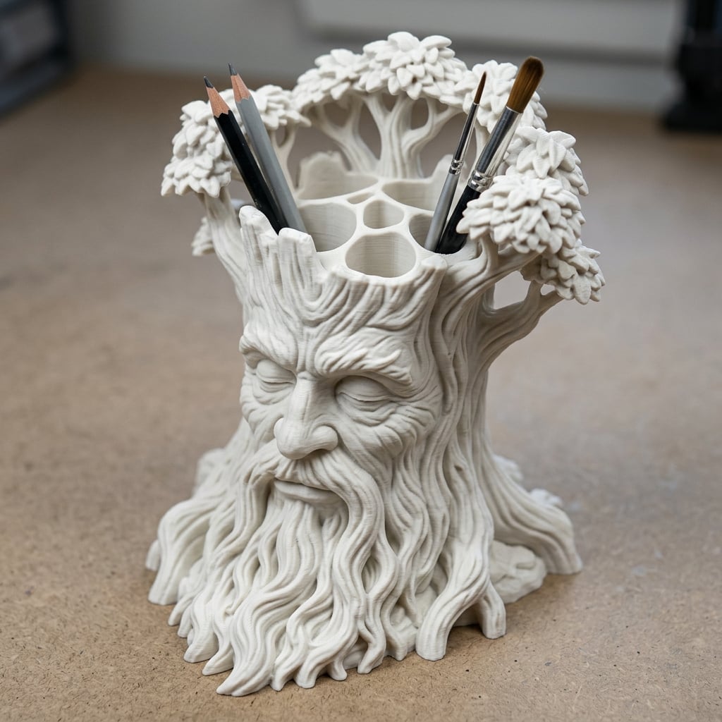 Mystical Tree Spirit Pen Holder - Fantasy Desk Organizer 3d model