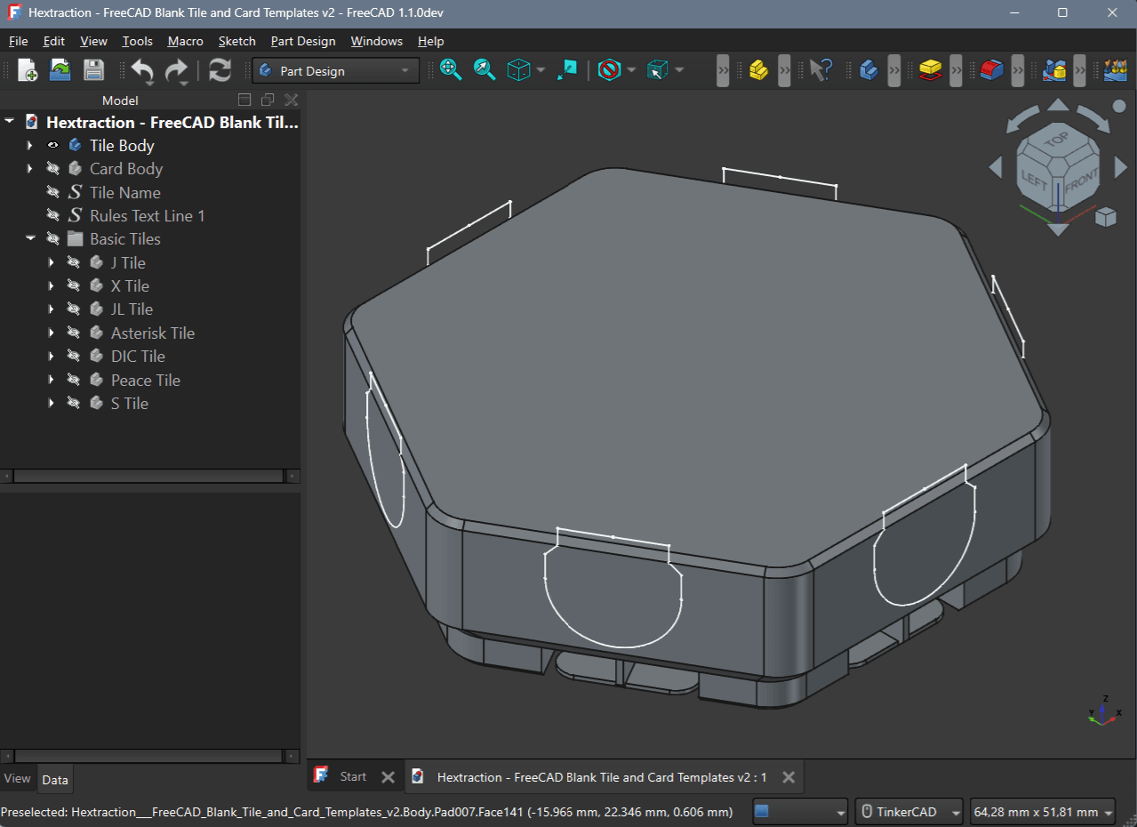 Hextraction - FreeCAD Blank Tile and Card Templates 3d model