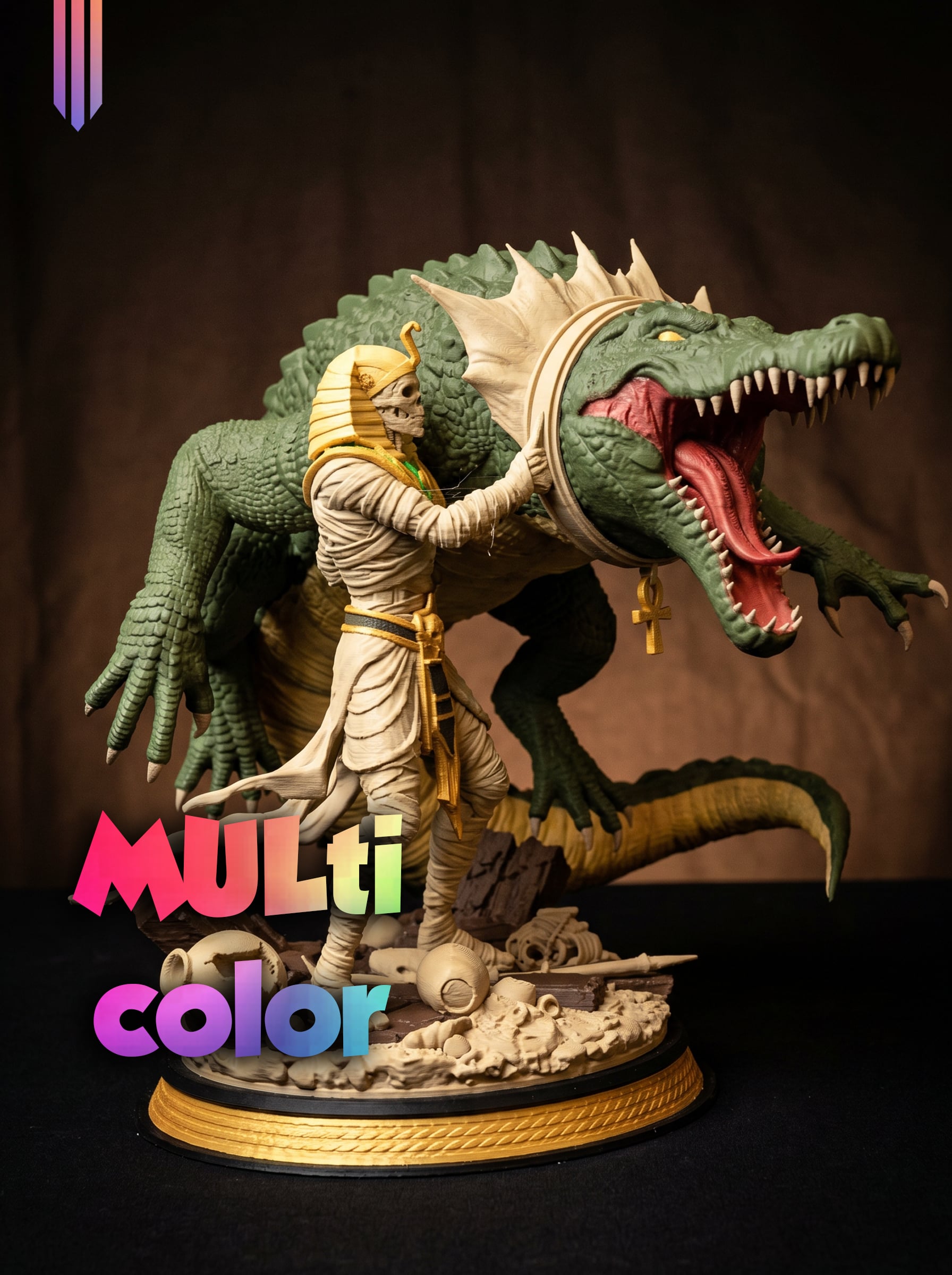 Mummy vs Crocodile 3MF | Egyptian Multi-Color | Diorama Scene 3d model