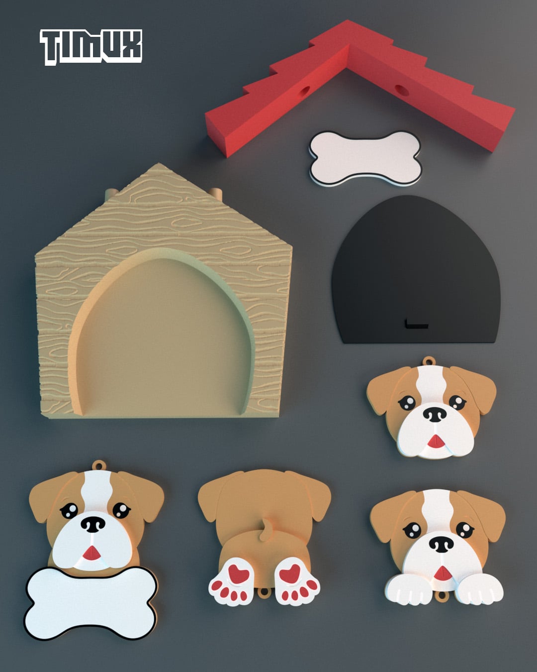 ENGLISH BULLDOG KEYCHAIN SET 3d model