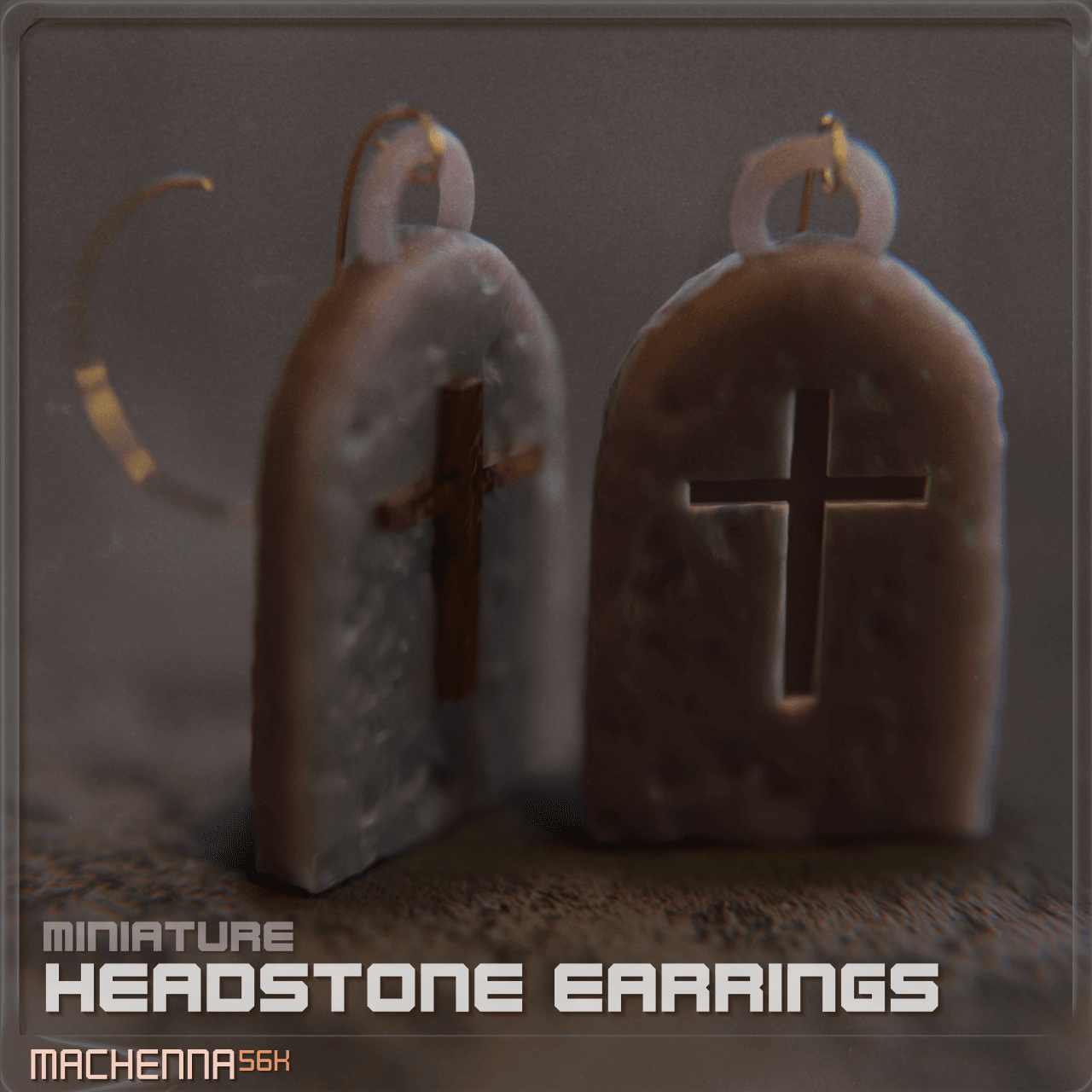 Miniature Headstone Earrings 3d model