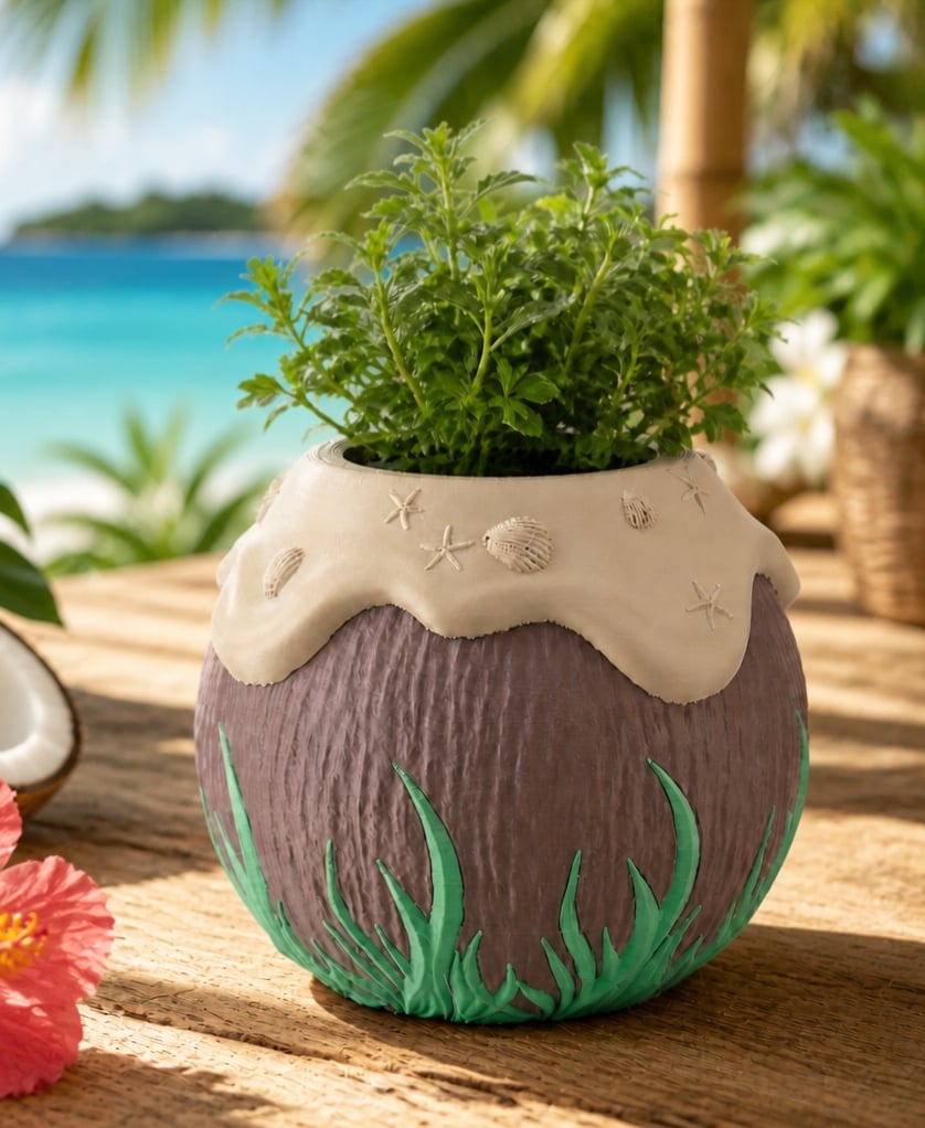 Coconut Pot - Tropical Summer Decorative Planter 3d model