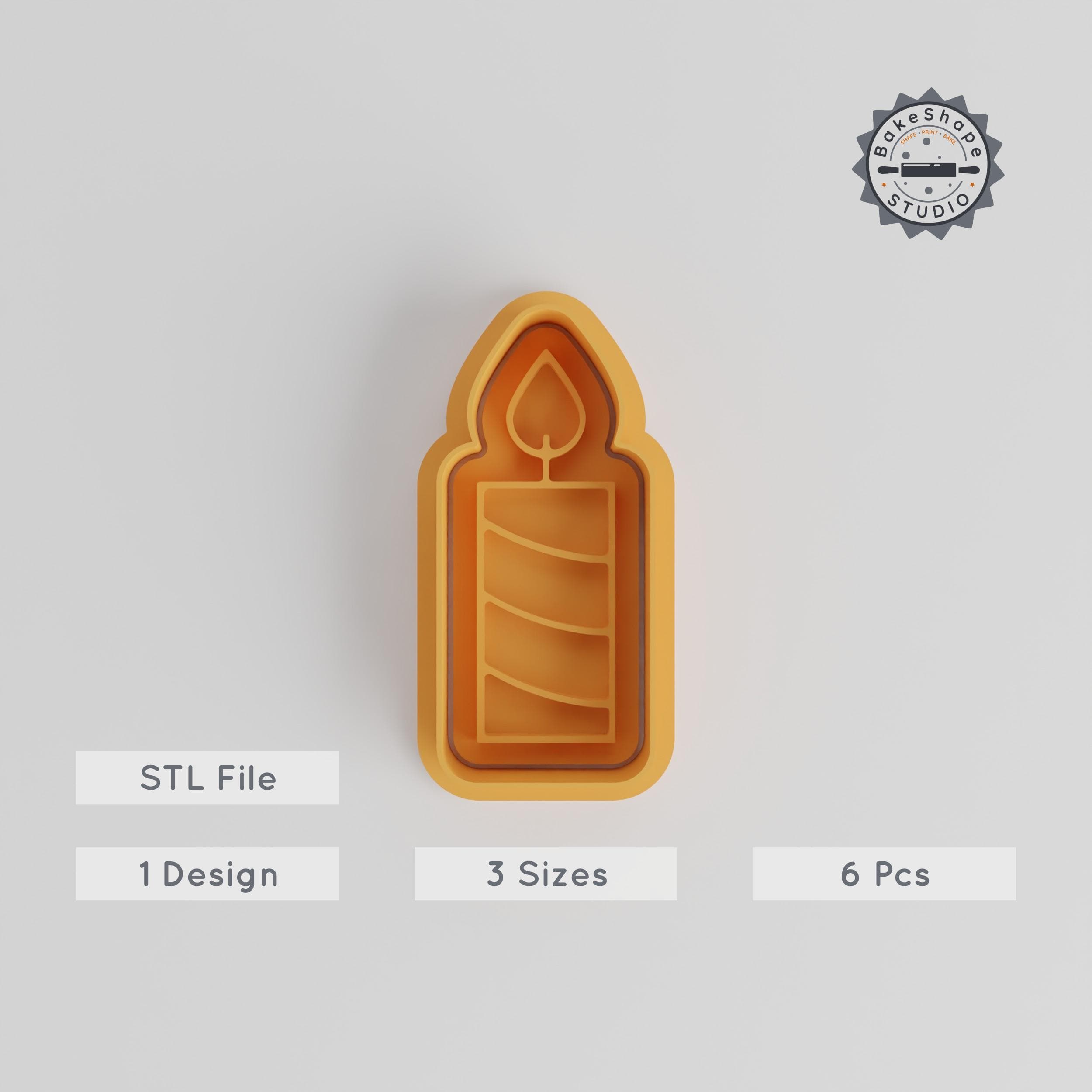 Candle Shape Cutter & Stamp, Cookie & Fondant Decoration Set, 6 Piece Bundle, Small, Medium, Large Sizes, Festival & Holiday Themes PRODUCT_4820 3d model