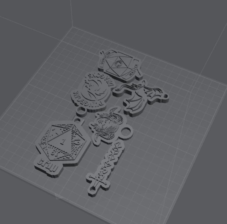 6 DnD Pendants Keychains Different Designs 3d model