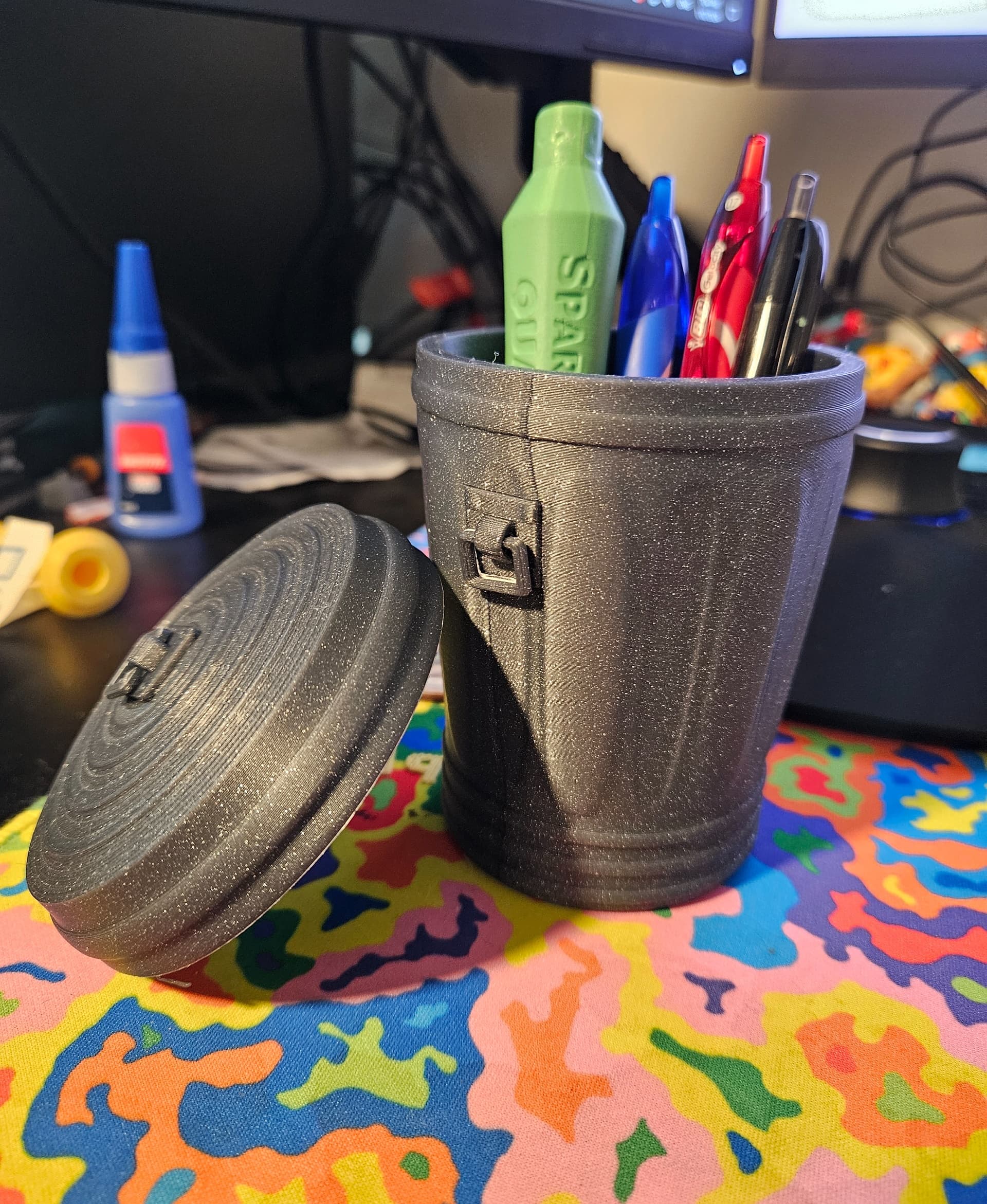 Printed at 50% scale. Lid fits perfectly but also is perfect for stationary at this size