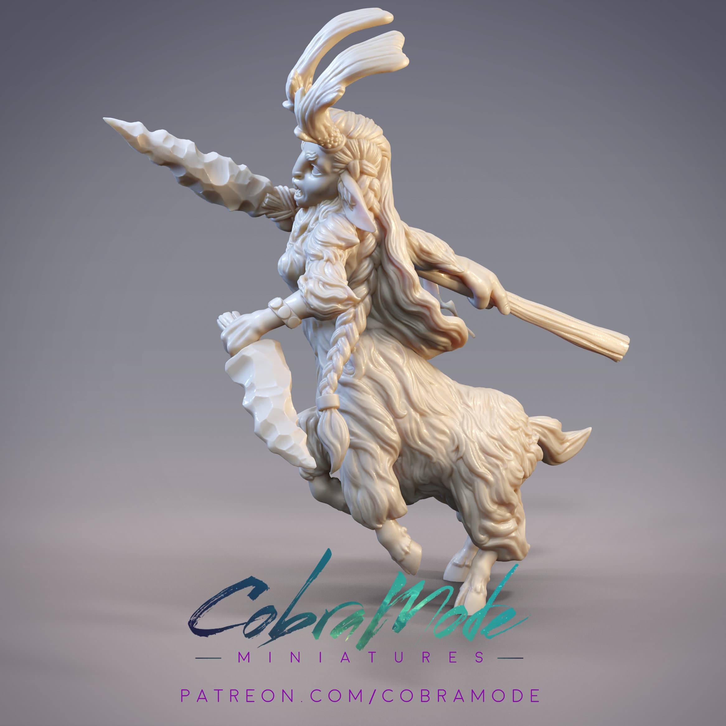 Goat Centaur Spearmaiden - Checheygen, Totapari Skirmisher (Pre-Supported) 3d model