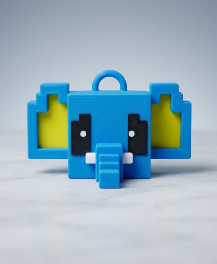 Pixel Elephant Key Chain 3d model