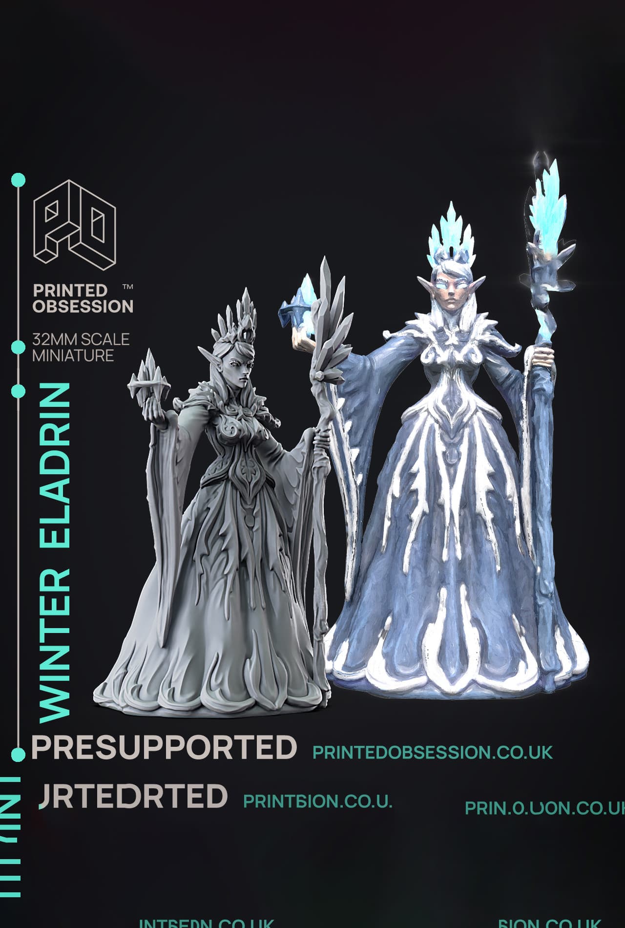 Winter Eladrin - Faywild Vs Shadowfell 2 - PRESUPPORTED - Illustrated and Stats - 32mm scale 3d model