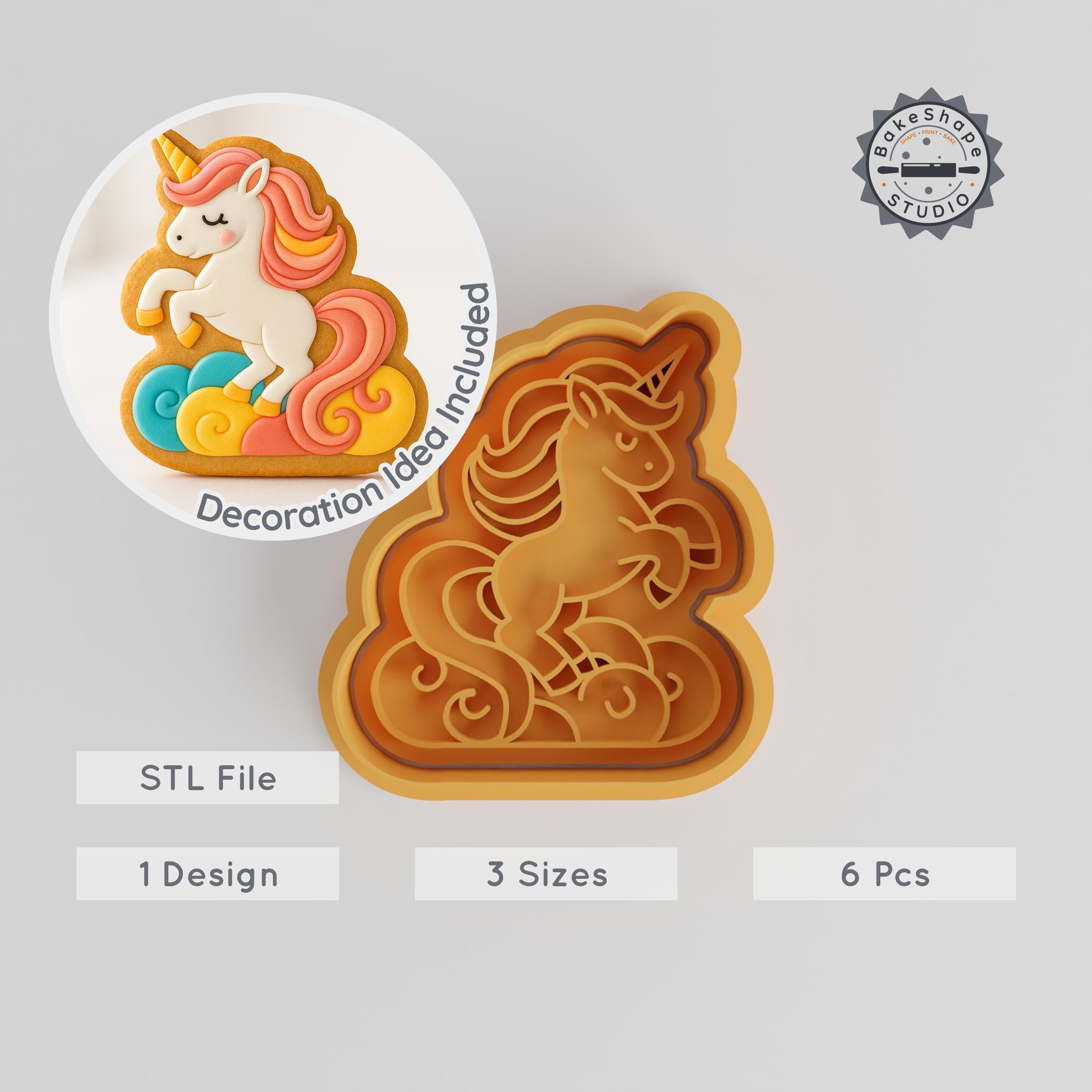 Unicorn Cookie Cutter & Stamp Set, Magic Horse, Fantasy, Rainbow Shapes, S/M/L, Perfect for Fondant & Cookies PRODUCT_995 3d model