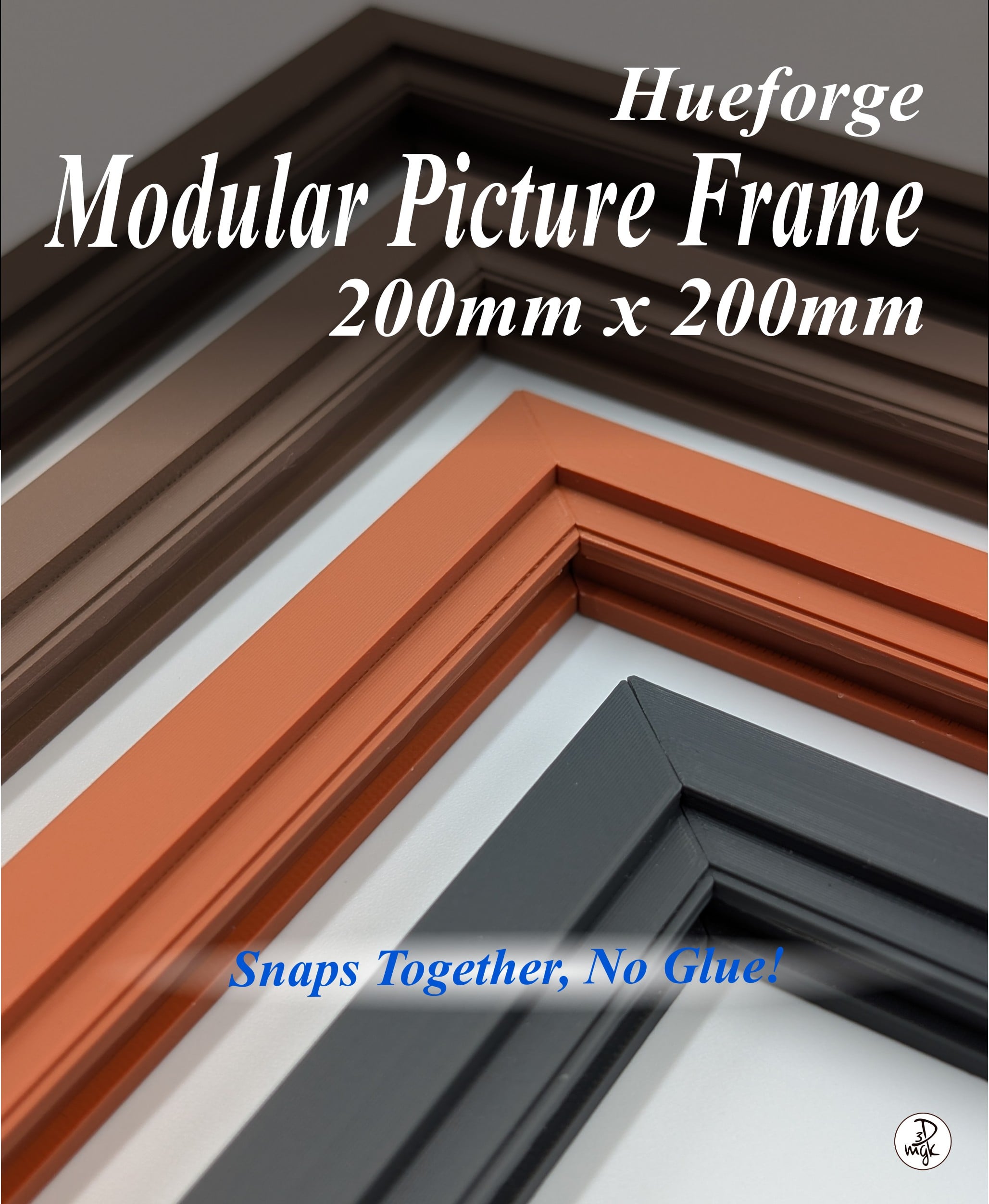200 x 200mm Modular Picture Frame for Hueforge - SLOPED STEP 3d model