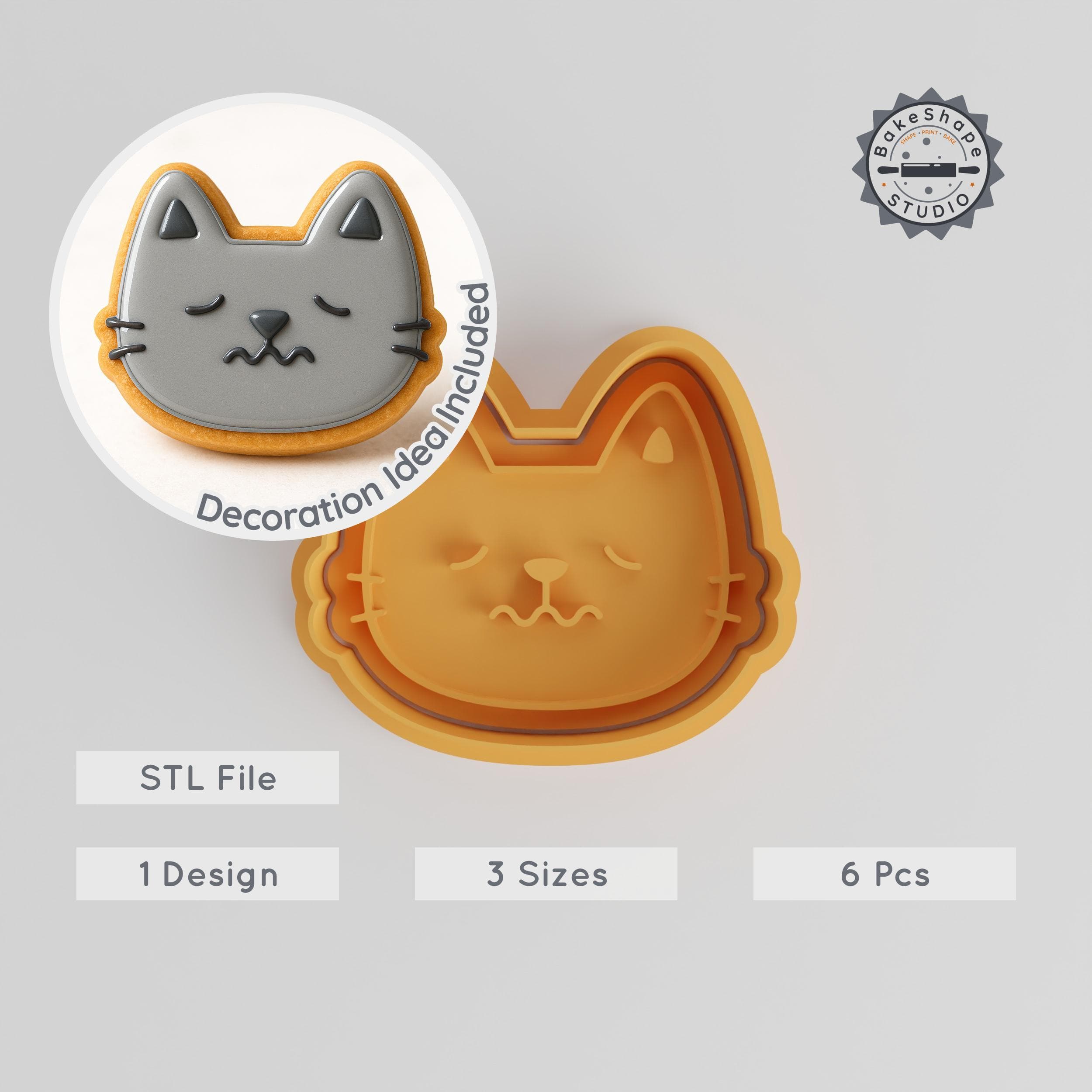 Nervous Face Shape Cutter & Stamp Set, Worried Emote, Cookie & Fondant, 3 Sizes, S/M/L, 6-Piece Collection PRODUCT_856 3d model