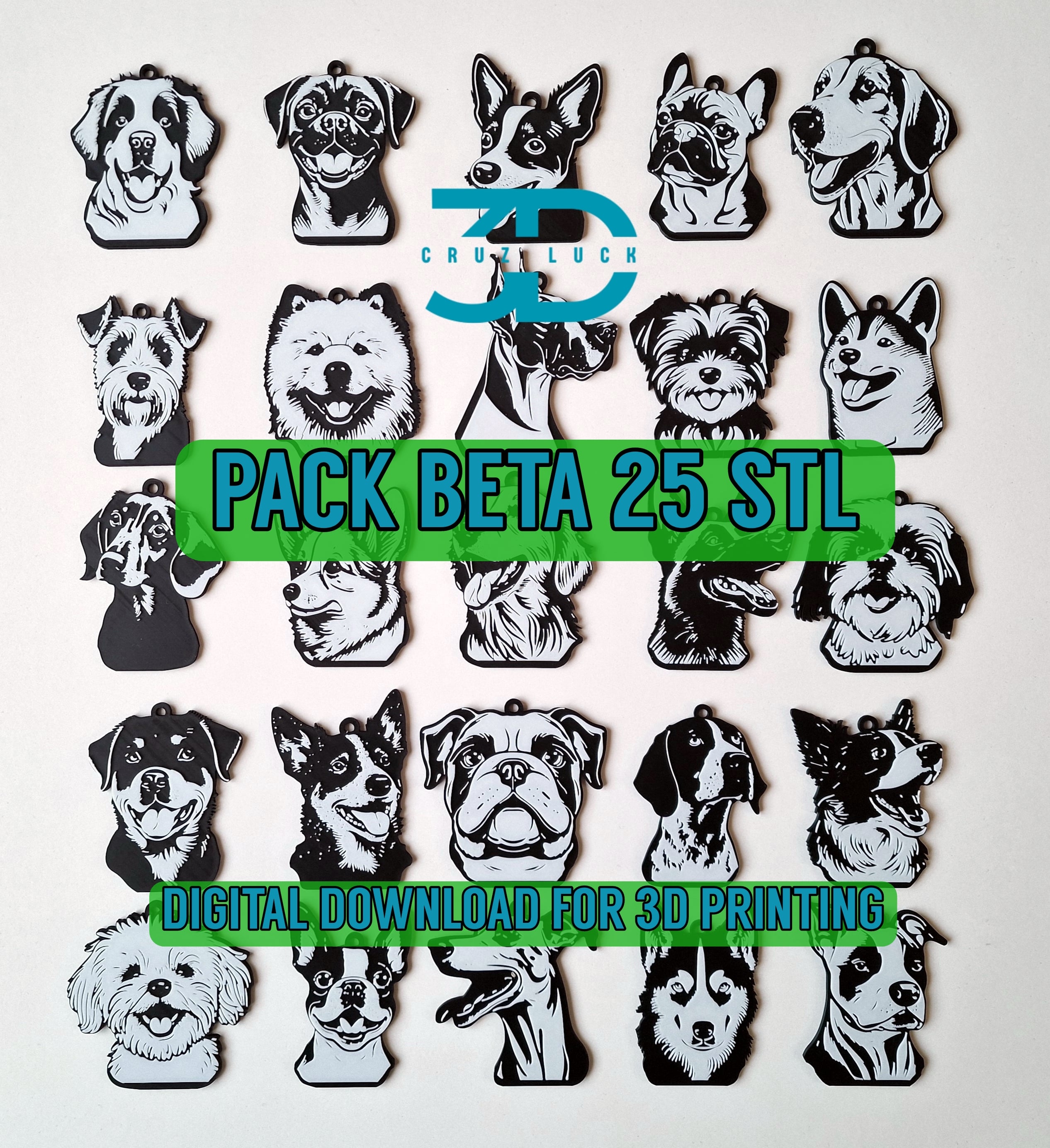 Pack BETA 25 dog keychains 3d model