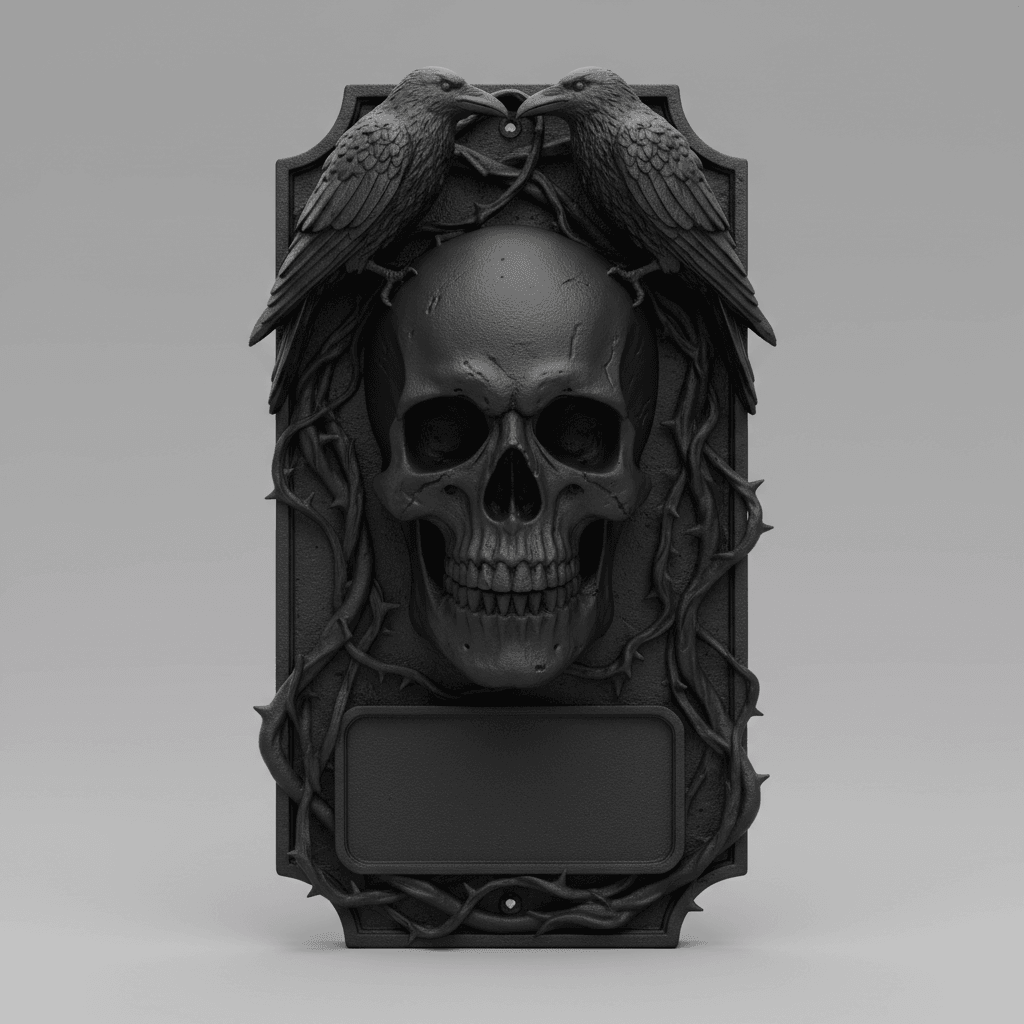 Gothic Raven Skull Door Plaque 3d model
