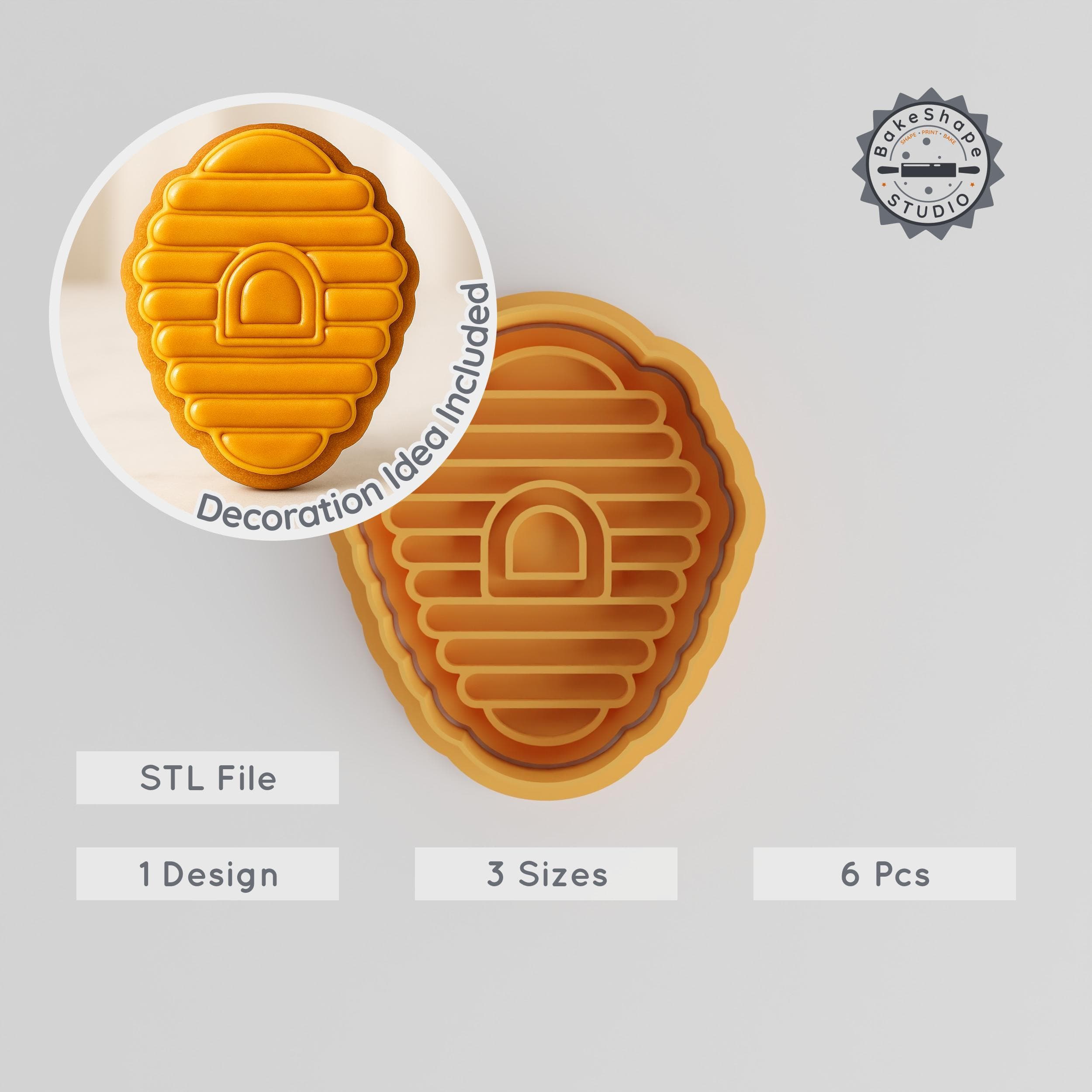 Honeycomb Shape Cutter & Stamp Set, Perfect for Cookies & Fondant, Hexagon Nest, S/M/L Sizes, 6 Pieces PRODUCT_288 3d model