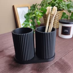 Ribbed Double Toothbrush Holder Set, Organizer 3d model