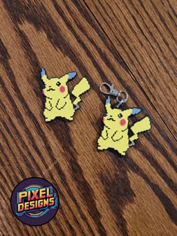 #0025 Pikachu Pixel Art with Keychain 3d model