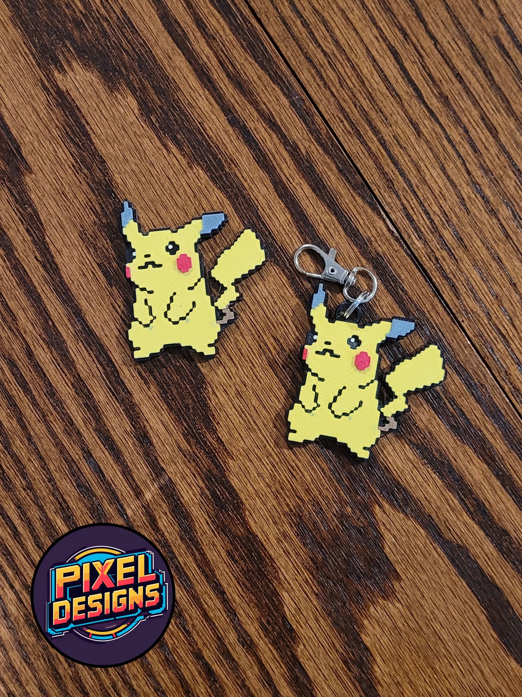 #0025 Pikachu Pixel Art with Keychain 3d model